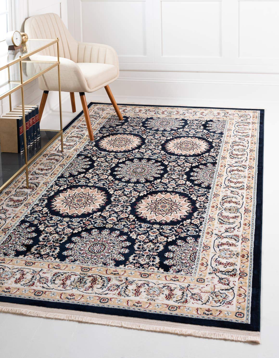 Unique Loom Narenj Collection Classic Traditional Textured Pattern Area Rug - 8' x 10' Rectangle Navy Blue/Beige - Perfect for Living Room, Bedroom & Home Decor