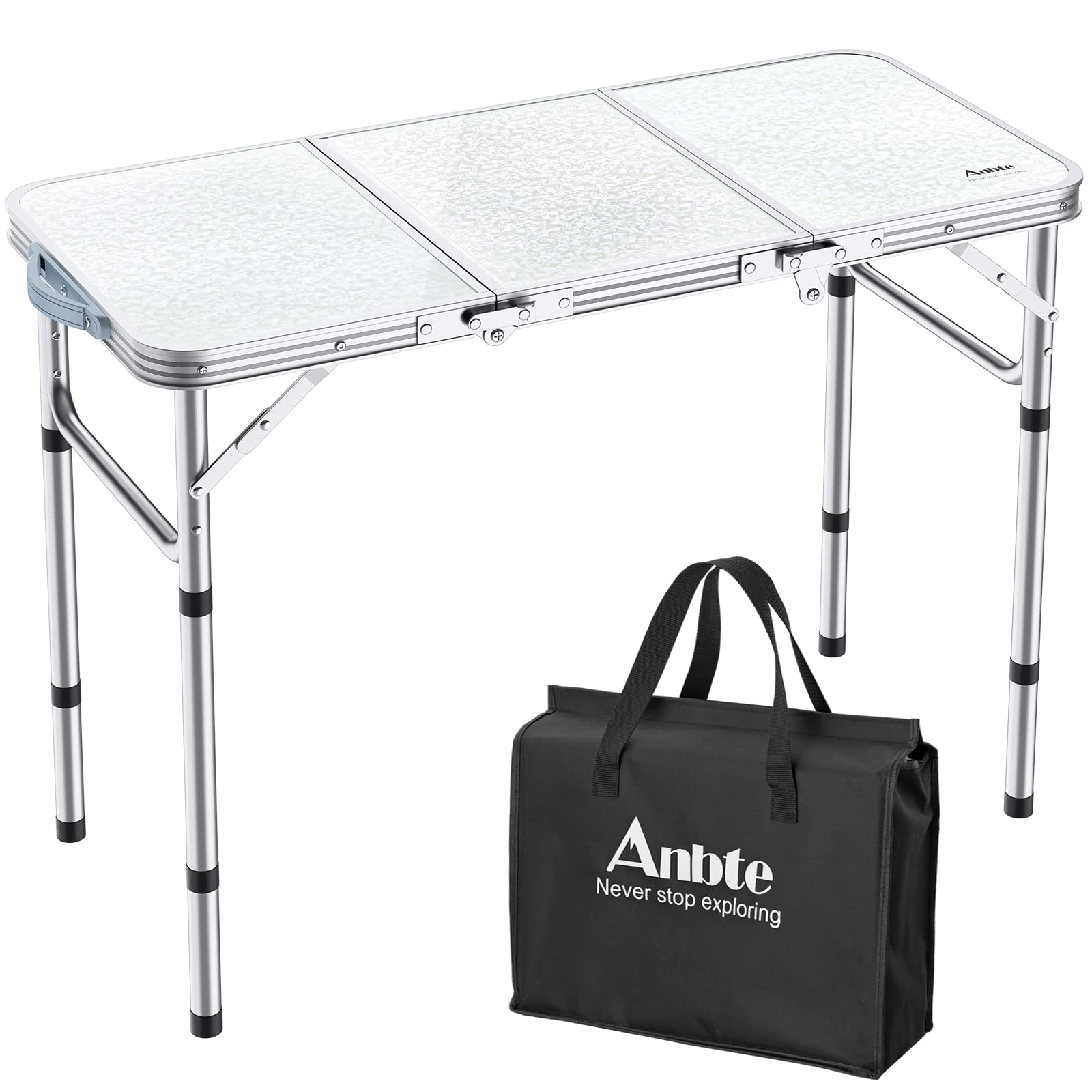 Portable 3ft Aluminum Folding Camping Table with Storage Net - 3 Adjustable Heights up to 27.1