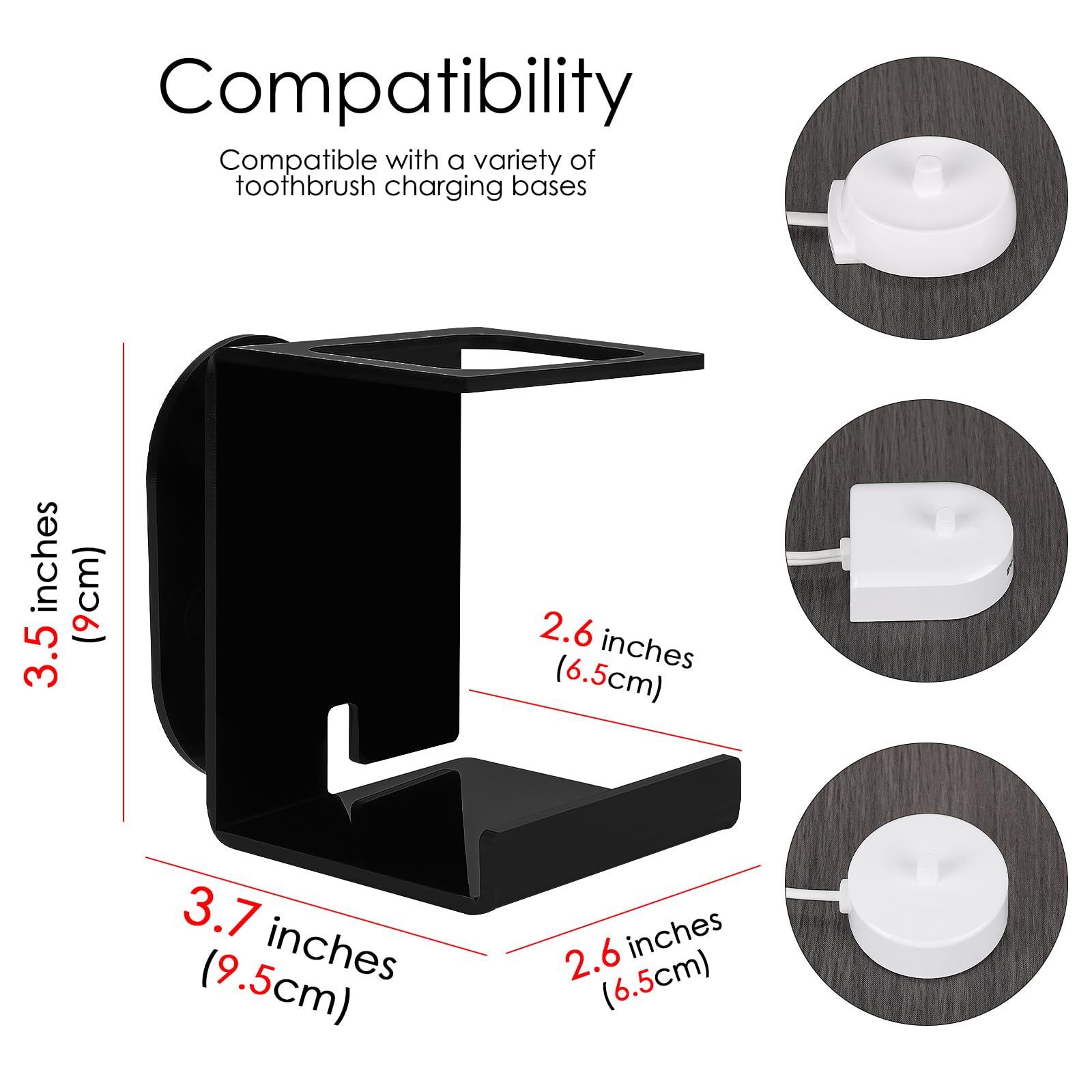 Wall Mounted Electric Toothbrush Holder with Charger Organizer - Self Adhesive Bathroom Storage for Oral-B, Philips Sonicare & More - Perfect for Medicine Cabinets, Dorms, RVs (Black) - Keep Your Countertop Clutter-Free