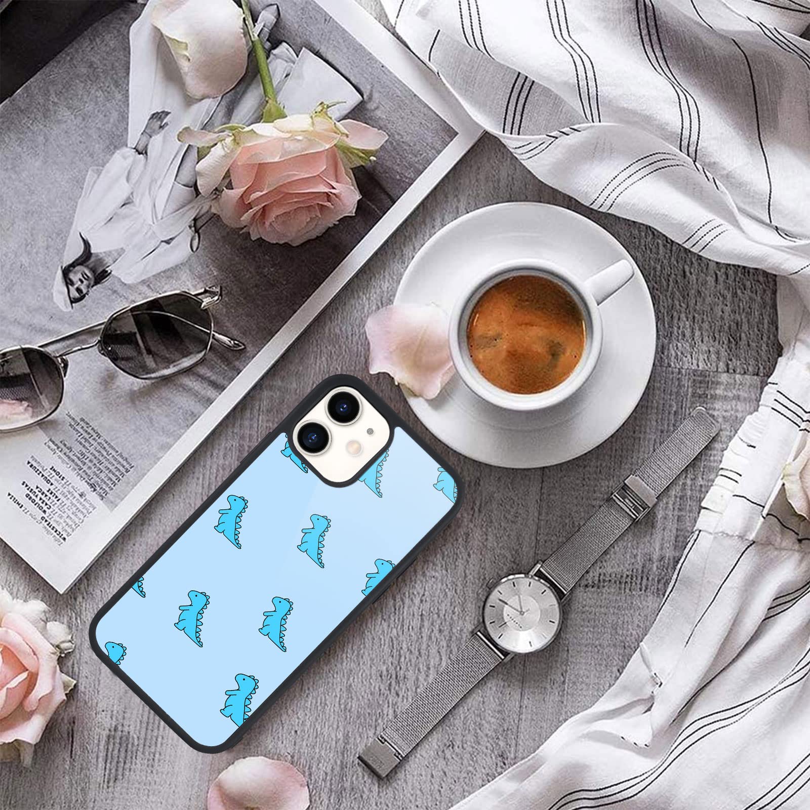 MAYCARI iPhone 11 Pro Case - Blue Dinosaur Cute Pattern Design, Hard Back with Soft TPU Bumper Shockproof Protective Cover for Women Girls | Perfect for School, Work & Daily Use