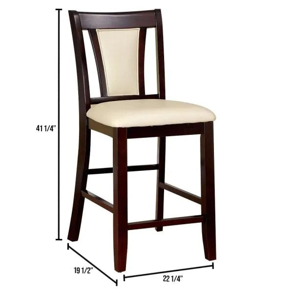 Modern Set of 2 Bar Stools - Dark Cherry & Ivory Solid Wood Counter Height Chairs with Padded Leatherette Seats - Kitchen Island & Dining Room Furniture for Breakfast Nook, Home Bar & Small Space Decor