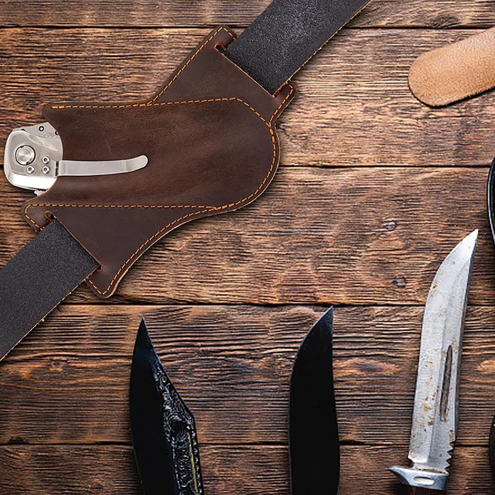 Premium Leather Pocket Folding Knife Sheath - Belt EDC Holster for Outdoor, Camping & Everyday Carry (EDC) - Durable & Compact Knife Holder for Hunters, Hikers & Survivalists