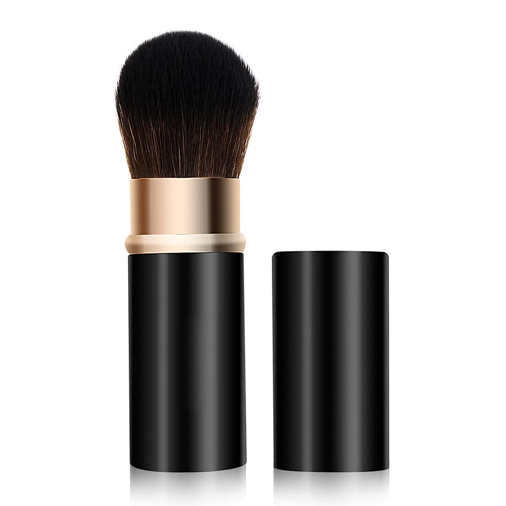 Retractable Kabuki Brush with Cap - Travel Powder & Blush Brush for Flawless Makeup