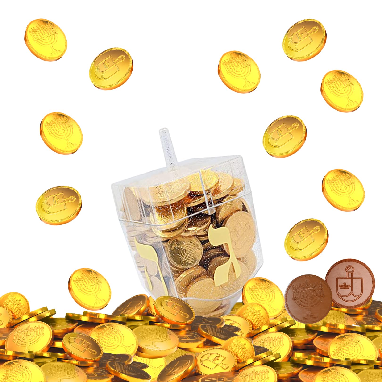 Dreidel Filled with Hanukkah Chocolate Gelt Coins - 10 Belgian Milk Chocolate Half Dollar Coins, Kosher Certified for Hanukkah Celebrations - Perfect for Holiday Gifts, Party Favors, and Jewish Tradition