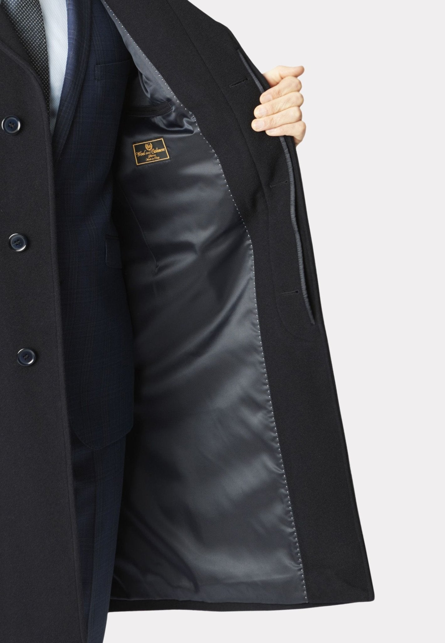 BROOK TAVERNER Men's Wool Cashmere Blend Overcoat Coat - Navy Blue, Regular Fit | Warm Winter Coat for Business, Office & Formal Occasions