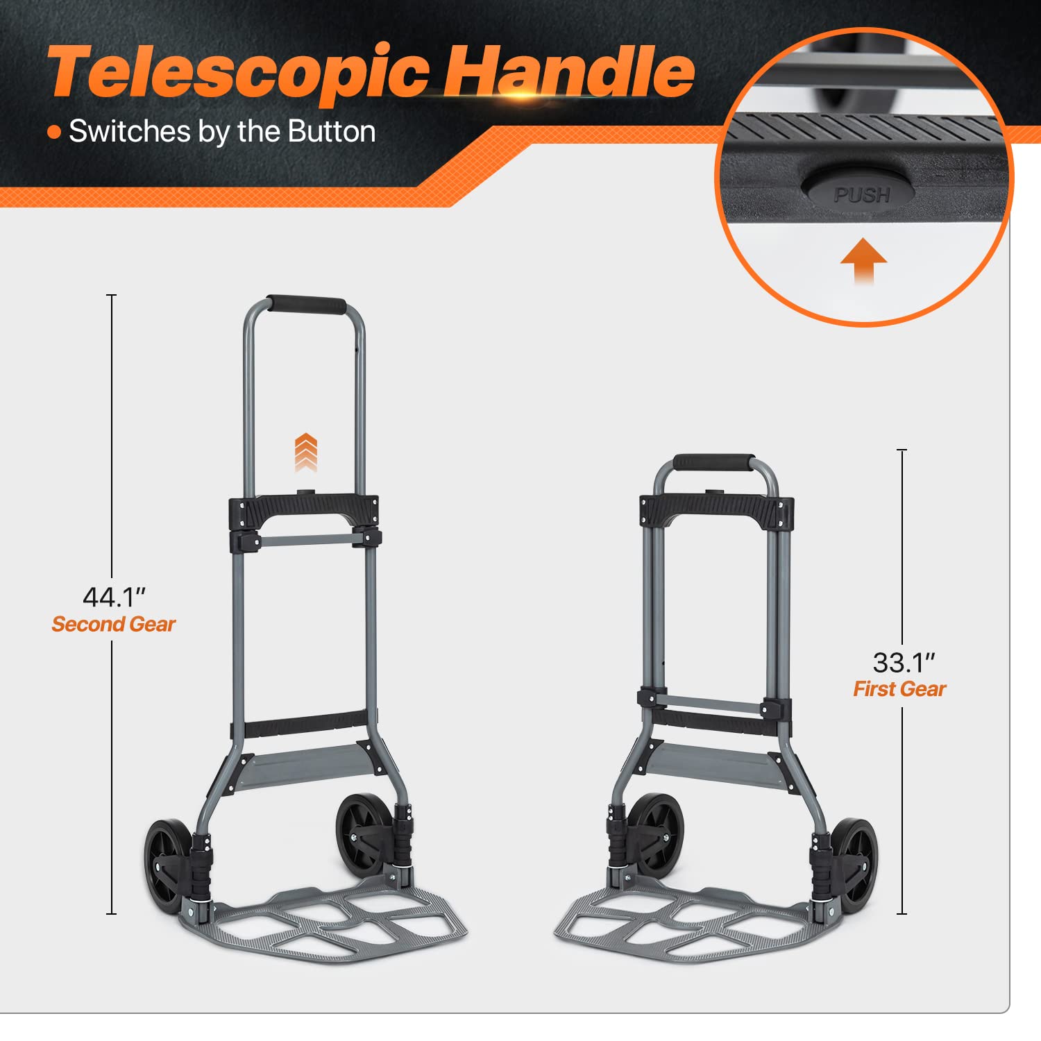MoNiBloom Folding Hand Truck & Dolly - 220 lb Capacity Heavy-Duty Aluminum Luggage Cart with Telescoping Handle & Wheels - Perfect for Travel, Moving, Warehouse & Retail Use