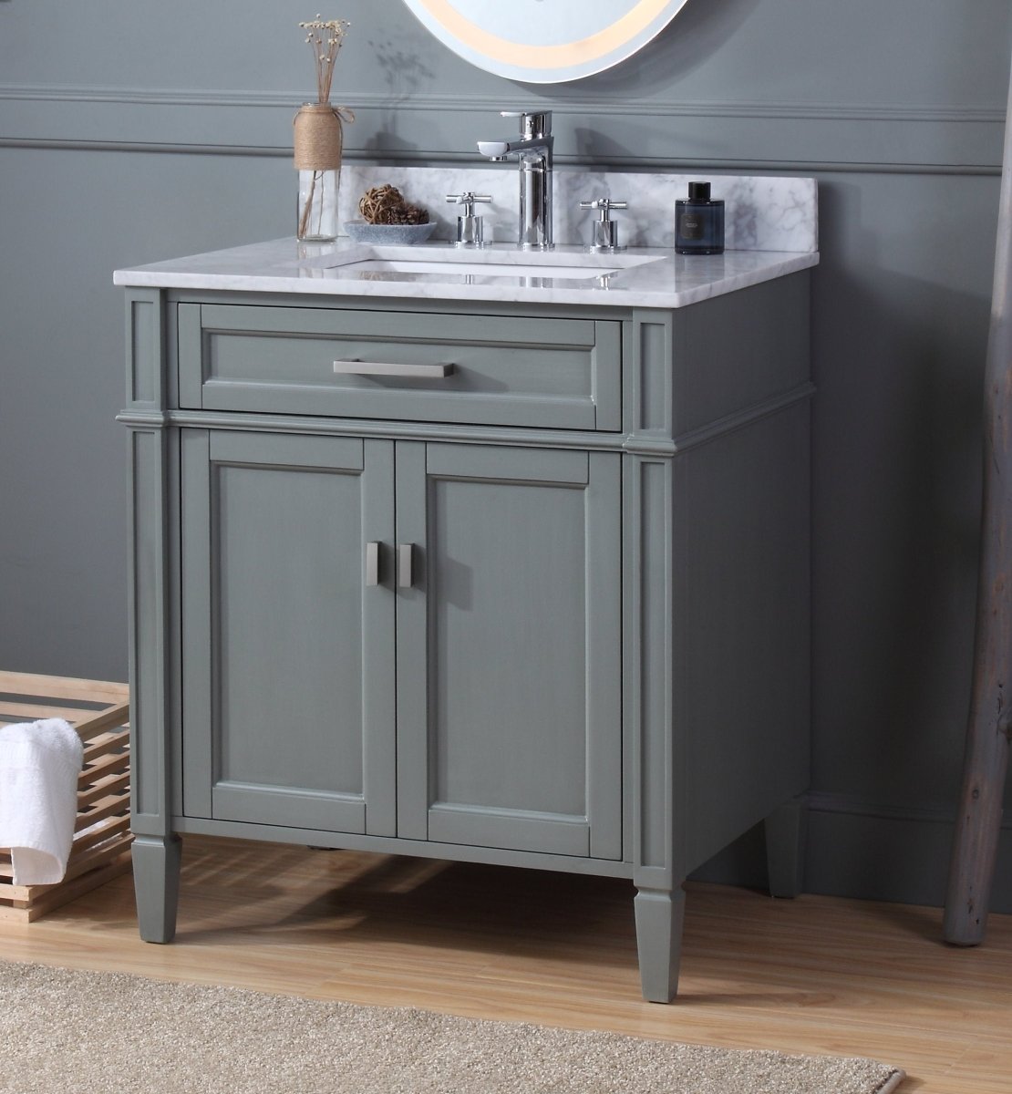 30 Inch Durand Modern Gray Bathroom Vanity Set with Stone Countertop - Space-Saving Sink Cabinet for Small Bathrooms, Powder Rooms & Guest Baths