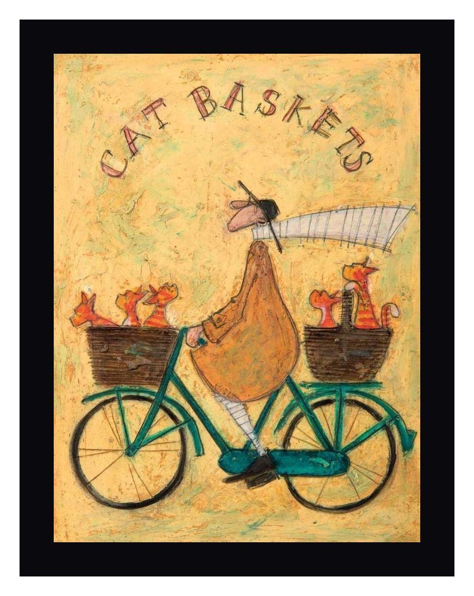 Sam Toft Cat Baskets Framed Canvas Art Print - 19x24 Inches - Black Frame - Ready to Hang Wall Decor - Perfect for Living Room, Bedroom, or Office