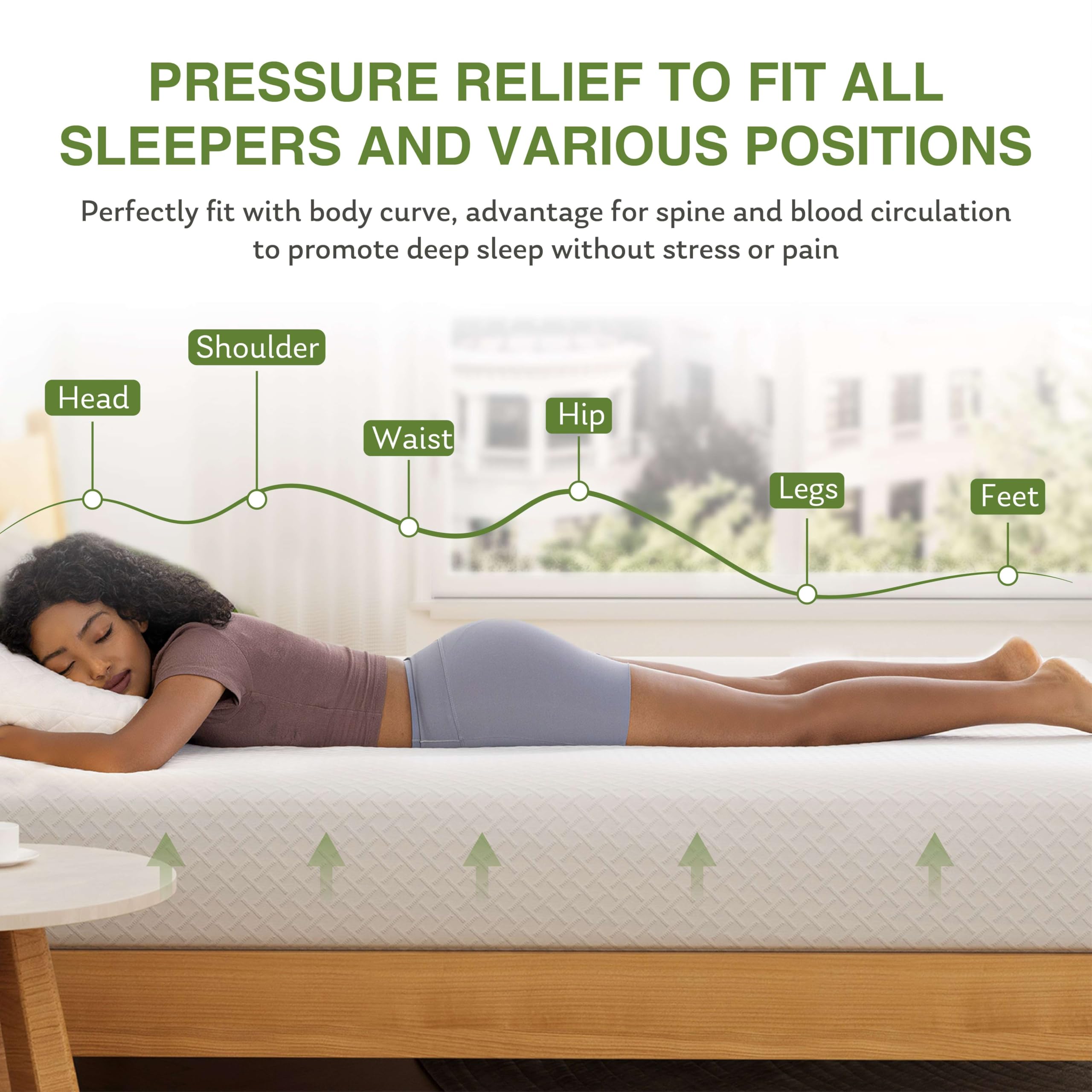 12 Inch Twin Size Memory Foam Mattress in a Box - Cooling Green Tea Gel Infused, Medium Firm Support for Pressure Relief, CertiPUR-US Certified (75