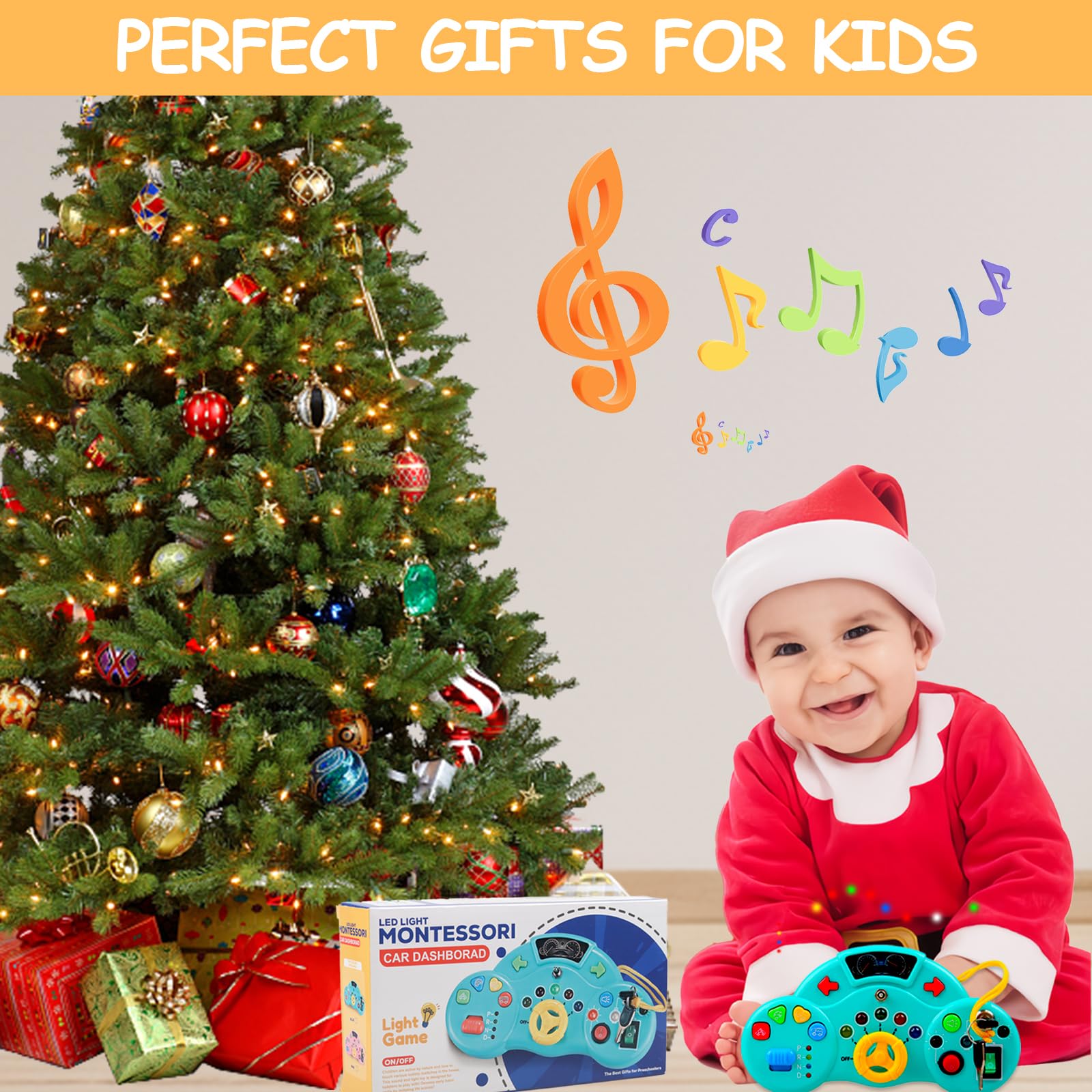 Montessori Busy Board for Toddlers 2-4 Years - LED Musical Light Switch Sensory Toy for 1-3 Year Old Boys & Girls - Preschool Educational Travel Activity Toy - Perfect Birthday Gift for Kids (Blue) | Great for Airplane Travel, Car Rides & Home Learning Play