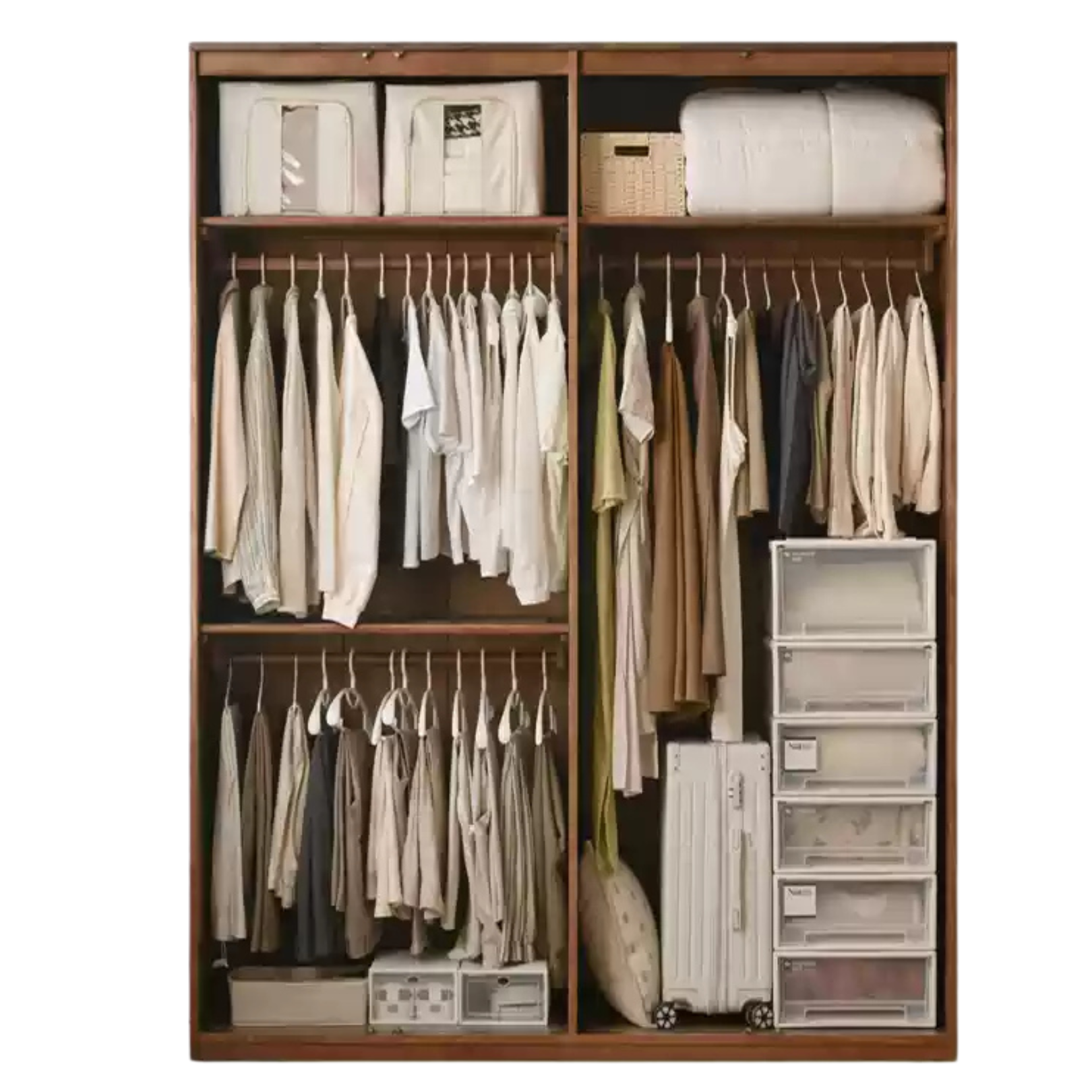 62.9x23.2x86.6 inch / 160x59.2x220cm / Rich Dark Walnut color / wardrobe