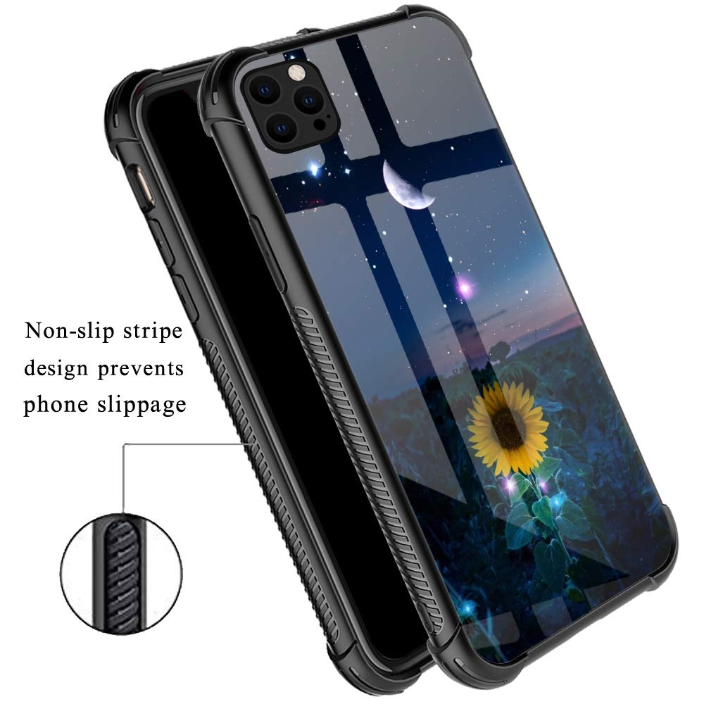 Shockproof iPhone 12 Pro Max Case - Non-Slip Soft TPU Bumper with Reinforced Corners | Protective Phone Cover for Women (Sunflower/Moon/Starry Sky Design) | Perfect for Daily Use, Outdoor Activities & Travel Protection