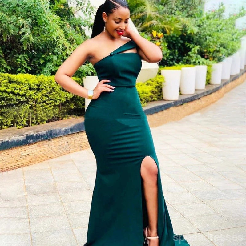 Elegant Green Mermaid One Shoulder Side Slit Long Bridesmaid Dress for Wedding Party - WG1208 | Perfect for Beach Weddings, Formal Events & Evening Galas