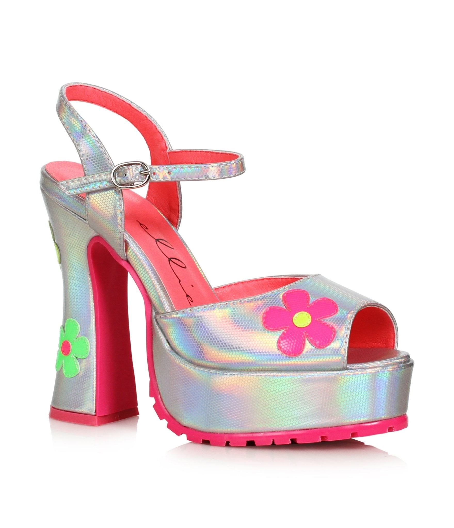 Ellie Shoes Women's Silver & Pink Daisy Platform Heels - Comfortable High Heels for Parties, Weddings & Special Occasions