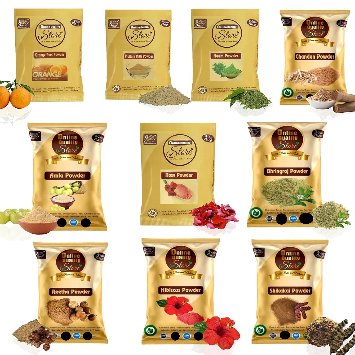 Best Organic Face & Hair Pack Combo - Multani Mitti, Chandan, Neem, Rose, Amla, Reetha, Shikakai, Bhringraj & Hibiscus Powder (40g Each, 400g Total) | Natural Skincare & Haircare Treatment for Glowing Skin & Healthy Hair | Perfect for DIY Beauty Routines & Spa Days