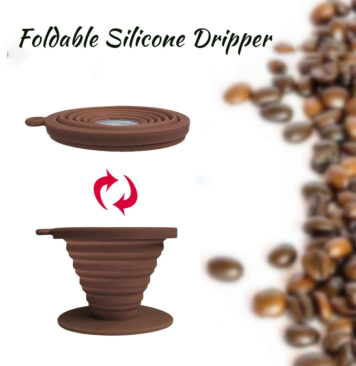 Collapsible Silicone Coffee Dripper - Reusable Pour Over Filter for Camping, Hiking & Home Brewing