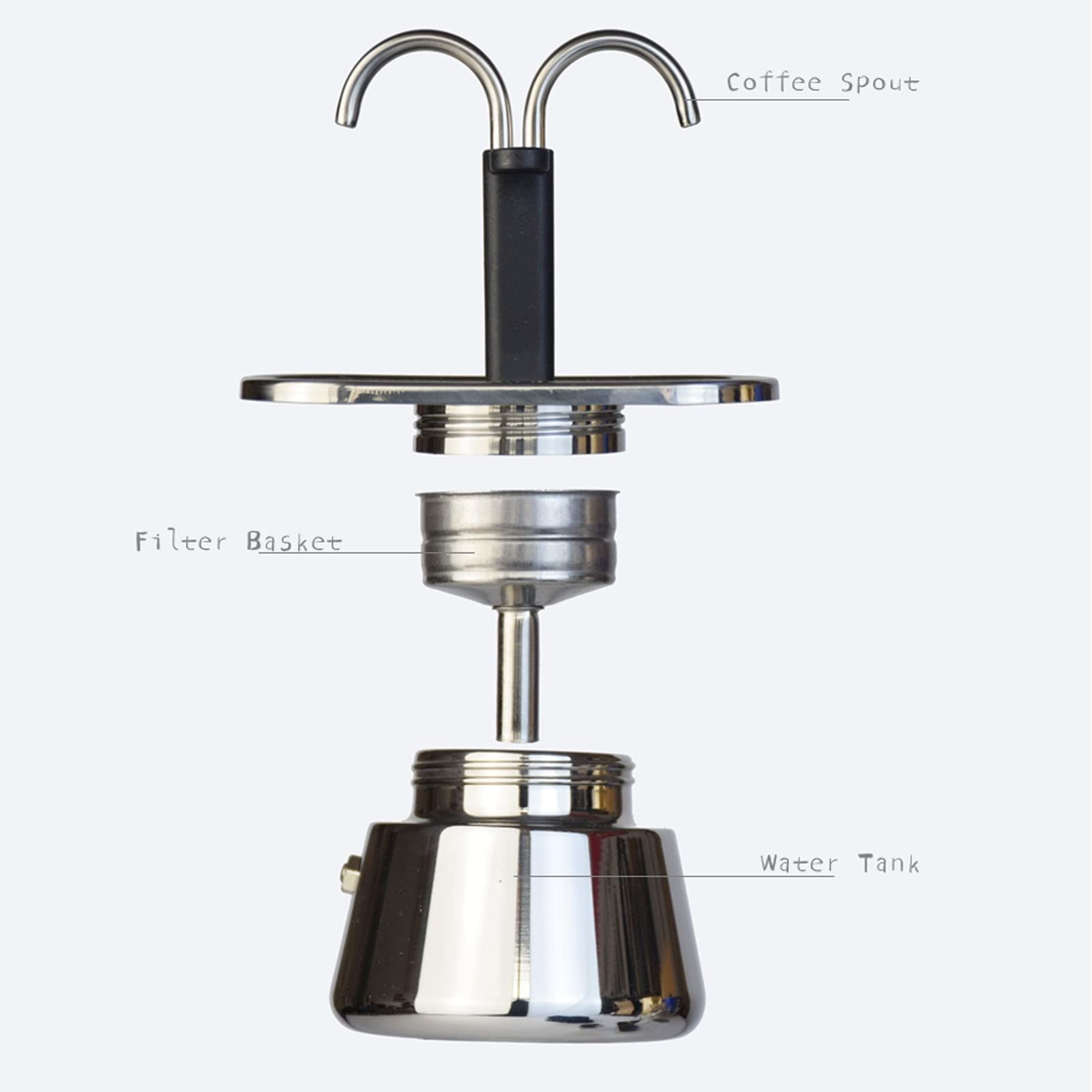 2 Cup Stovetop Espresso Maker - 100ML Stainless Steel Double Spout Moka Pot for Perfect Italian Coffee | Ideal for Home, Office & Camping Brewing (Cups Not Included)