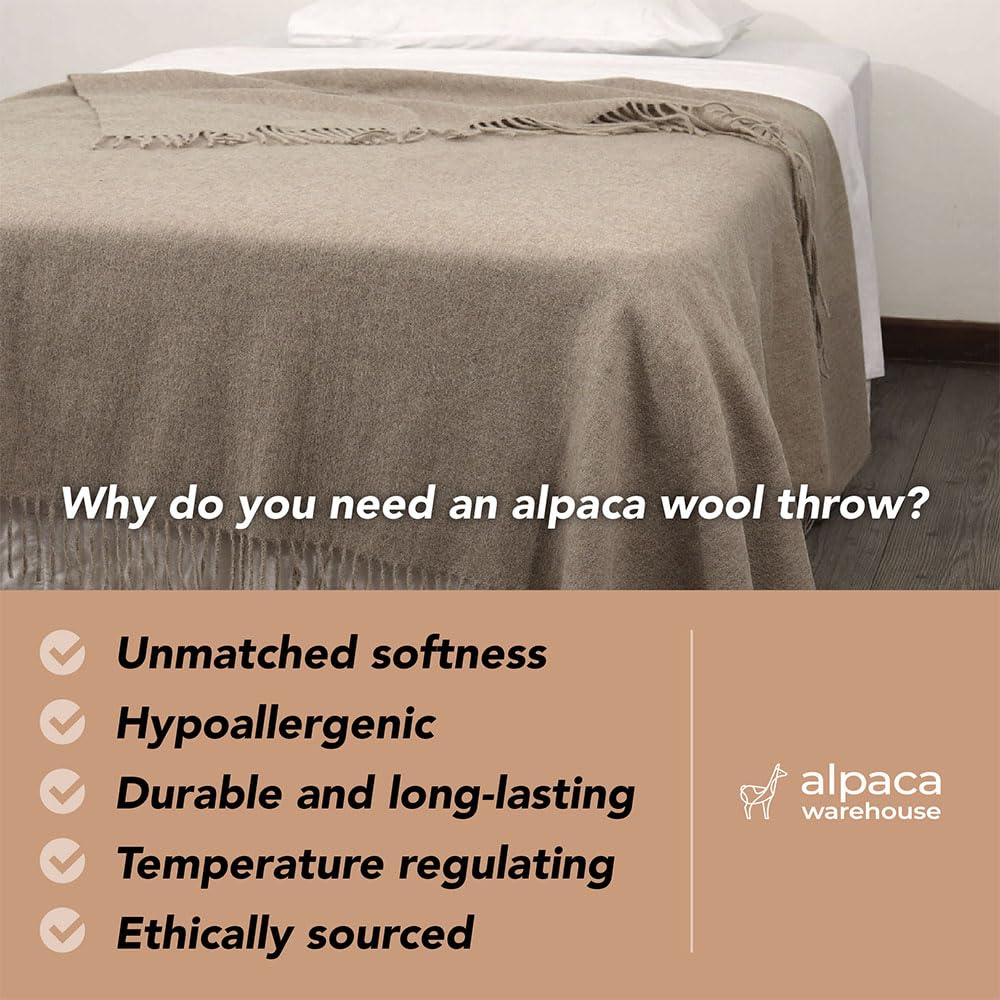 Premium Alpaca Wool Throw Blanket - Ultra Soft Lightweight Merino Alpaca Blend Blanket for Sofa, Bed & Travel | 72