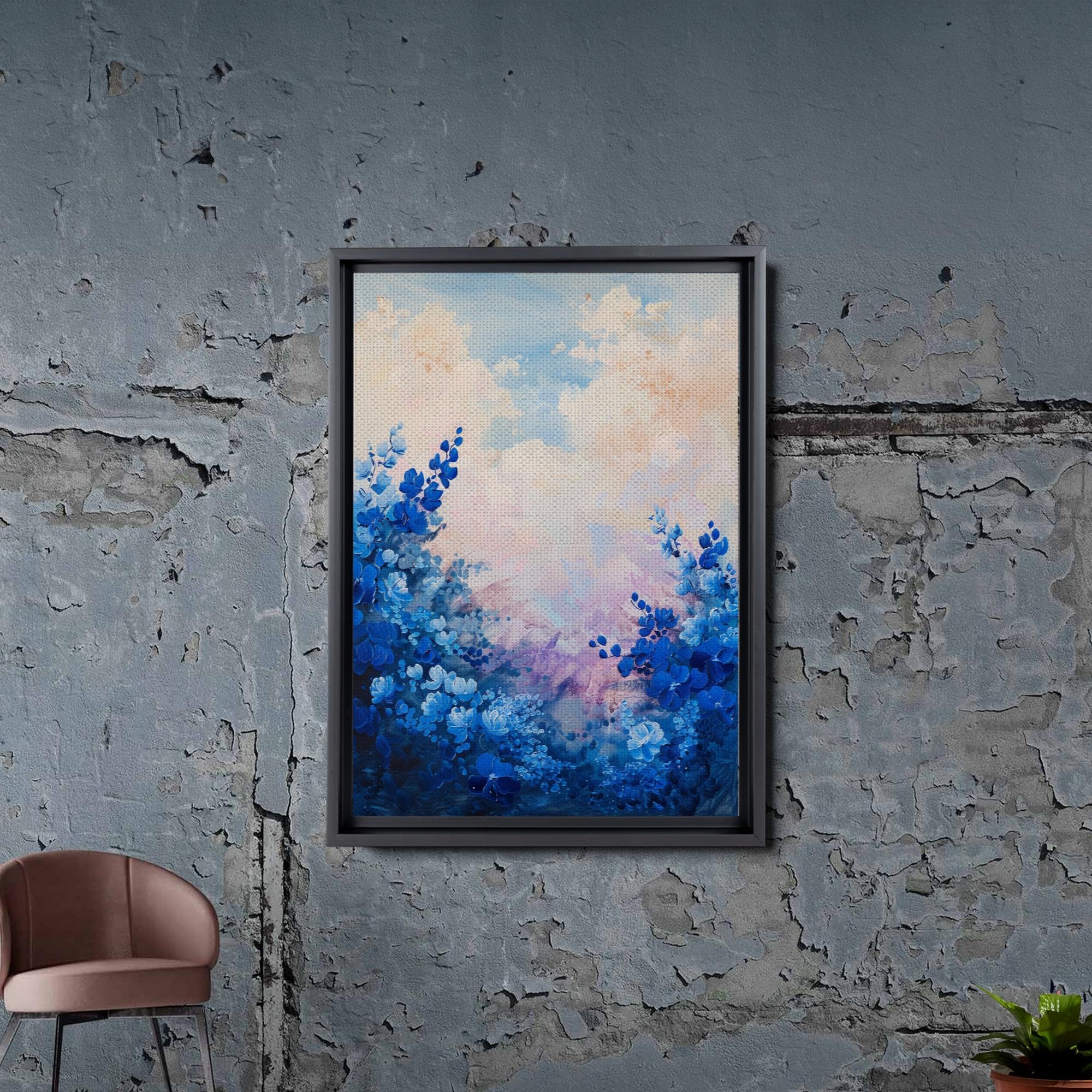Abstract Purple Orchid Flower Canvas Art - Floral Wall Decor with Mountain Sunset Glow - Handmade Canvas Prints for Living Room, Bedroom & Office Decoration