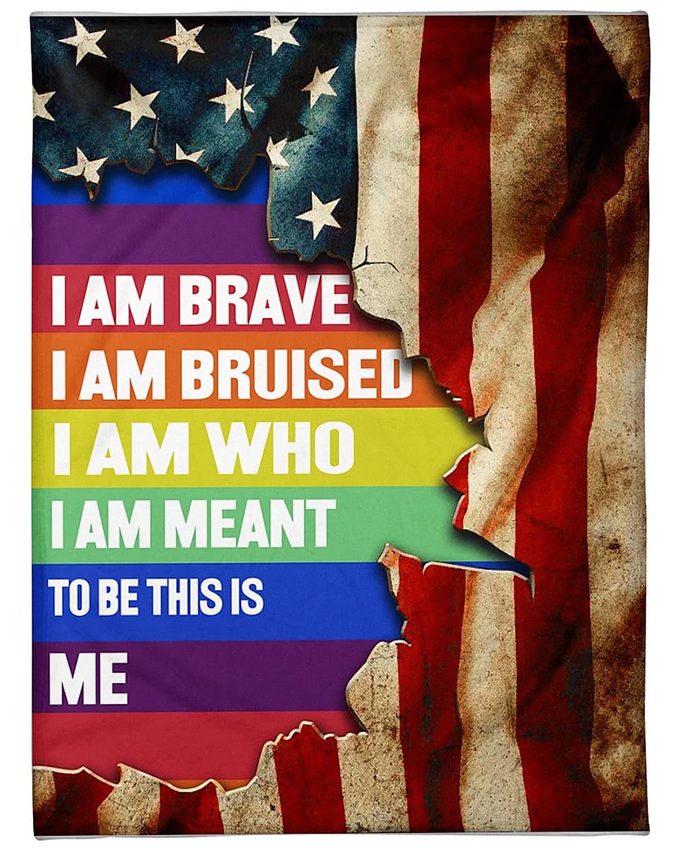 USA American Flag & LGBTQ+ Pride Fleece Blanket - Patriotic Gay Pride Sherpa Blanket for LGBT Awareness - Cozy Warm Gift for Home, Camping, and Outdoor Events