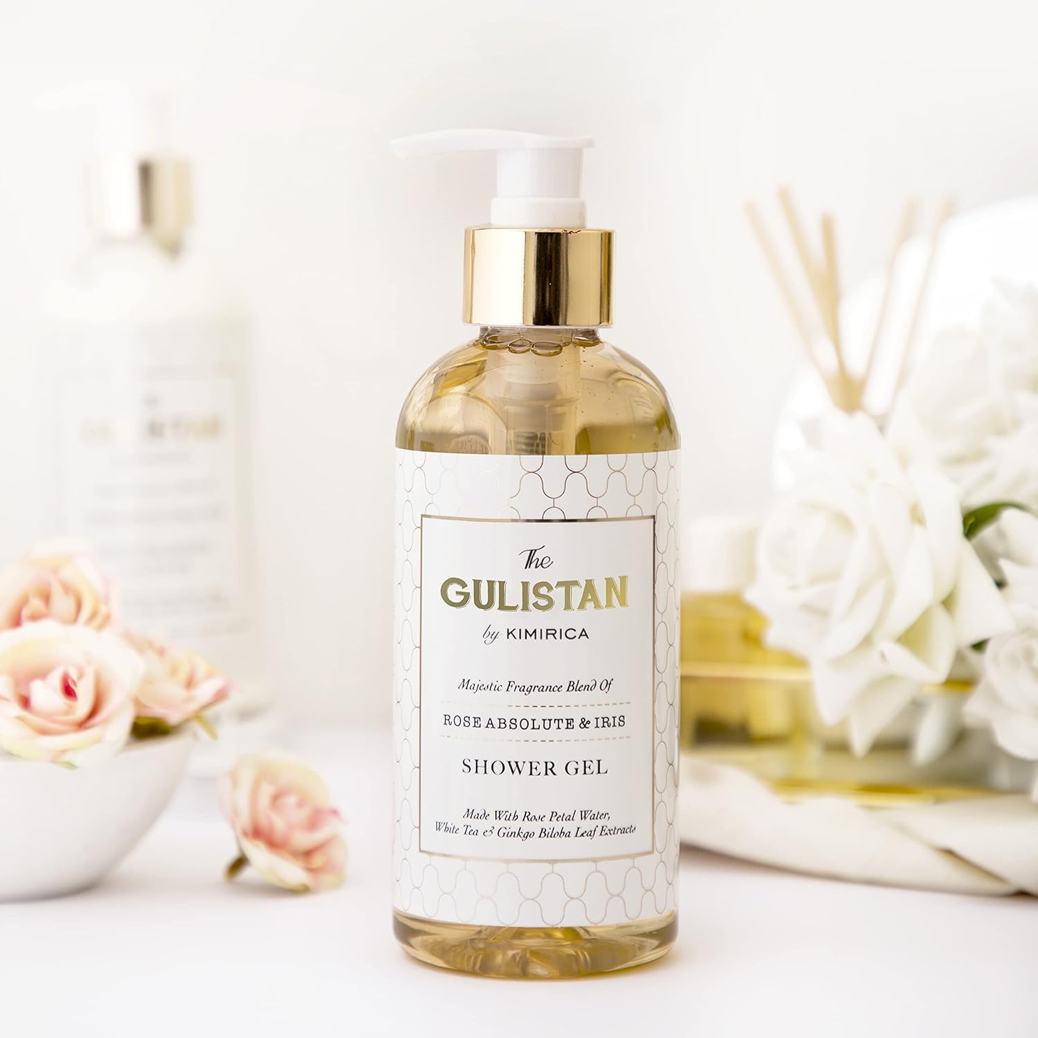100% Vegan & Paraben-Free Shower Gel with Rose Water & White Tea Extract - 300ml Bottle (Rose Absolute) for Soft Skin & Relaxing Bath Time