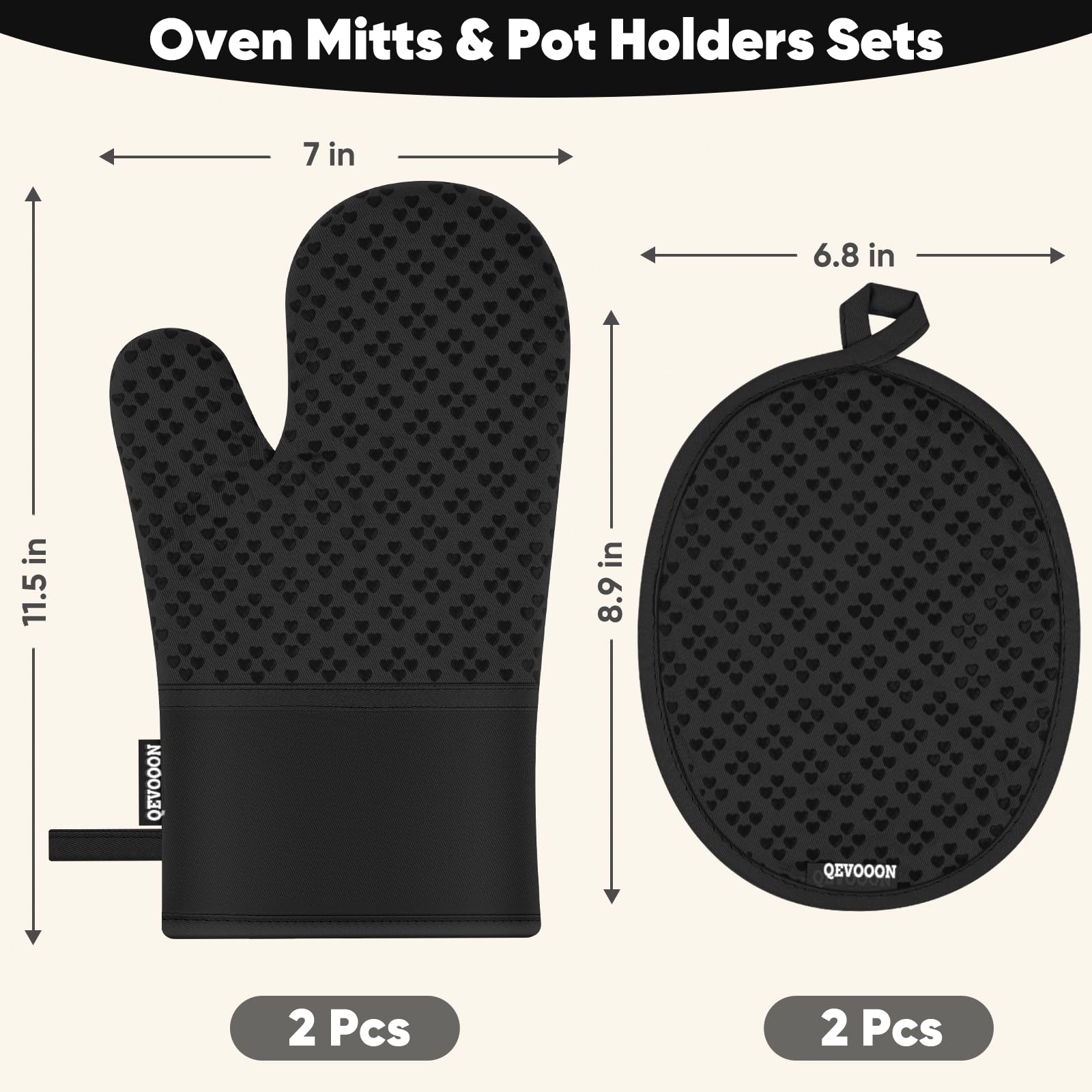 Heat Resistant Oven Mitts and Pot Holders Set of 4 - 500℉ Protection with Non-Slip Silicone Surface - Perfect for Cooking, Baking, Grilling & BBQ - Essential Kitchen Accessories for Home Chefs