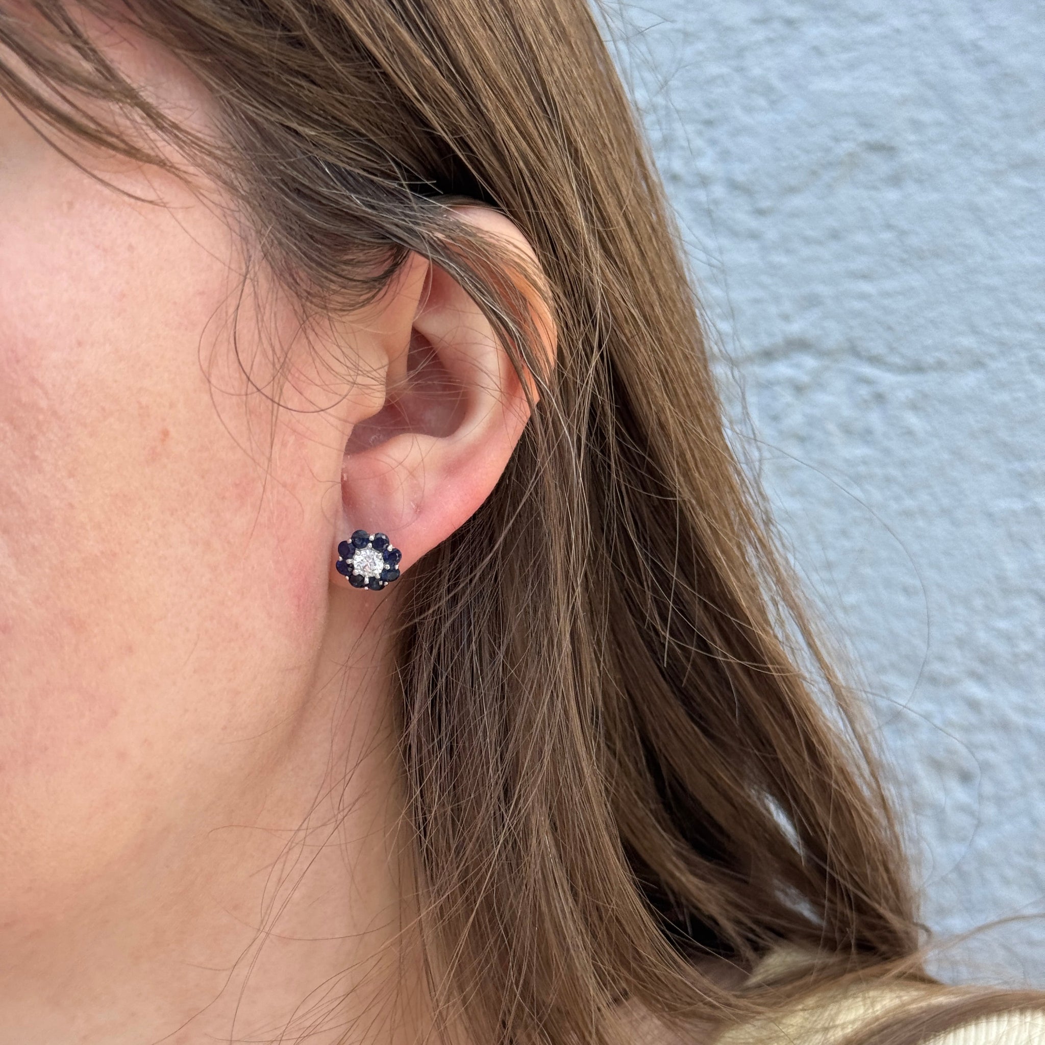 1.67ctw Blue Sapphire & Diamond 14K Gold Cluster Stud Earrings for Women - Elegant Jewelry Gift for Birthday, Anniversary & Special Occasions