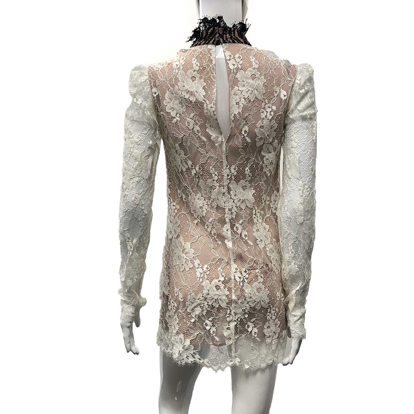Lanvin Excellent Black and Cream Lace Blouse - Women's Size 4 (US 34) - Elegant Lace Top for Work, Party & Special Occasions