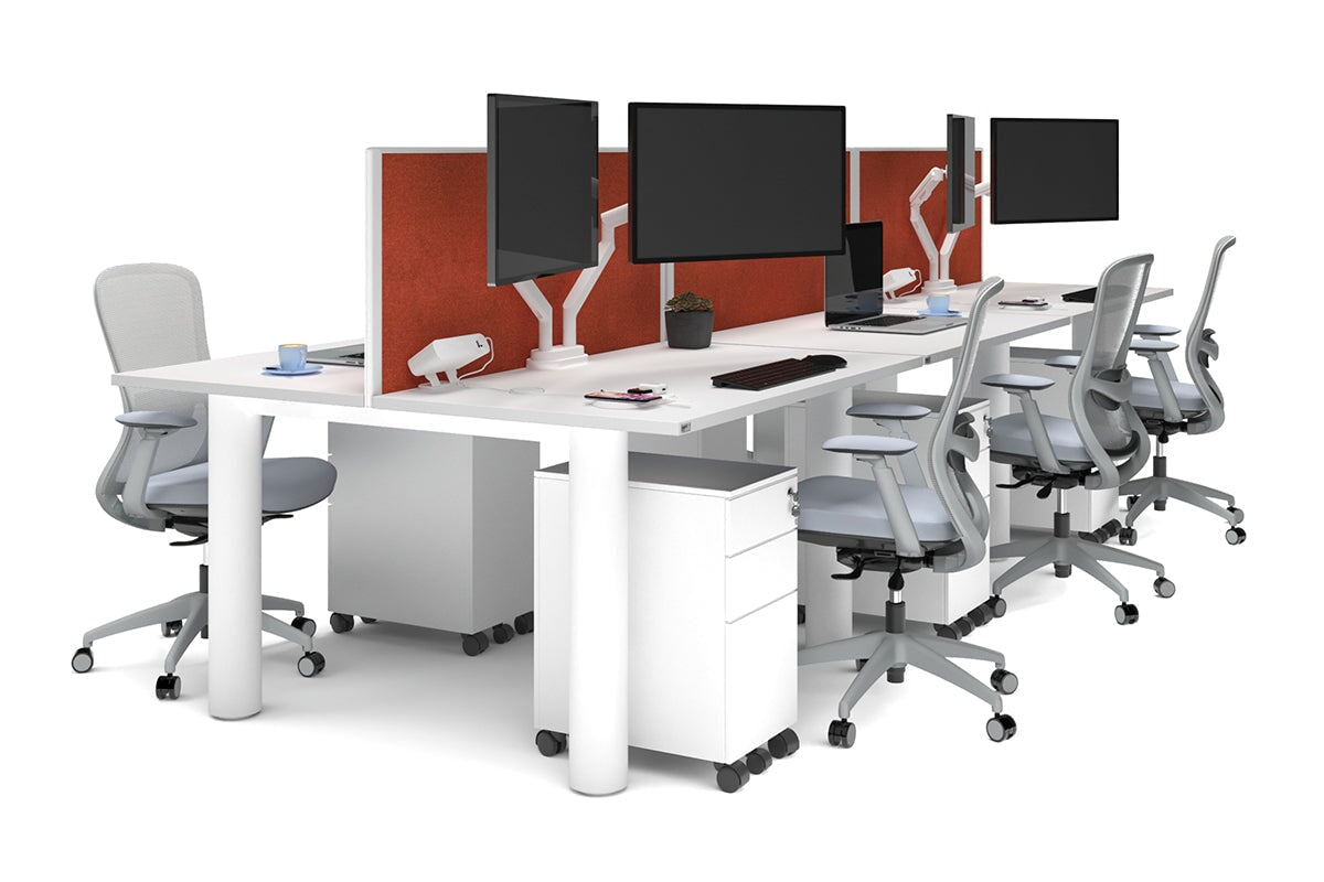 Quadro Cylinder Leg 6-Person Office Workstation Desk [1200L x 700W] - Modern Office Furniture for Collaborative Workspaces & Open Plan Offices