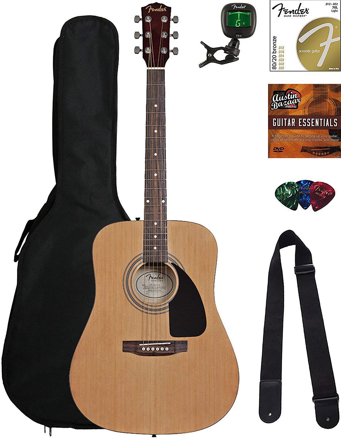 Fender FA-115 Dreadnought Acoustic Guitar Bundle - Natural Finish with Online Lessons, Gig Bag, Tuner, Strings, Strap & Picks | Perfect for Beginners, Campfire Singalongs & Home Recording Studios