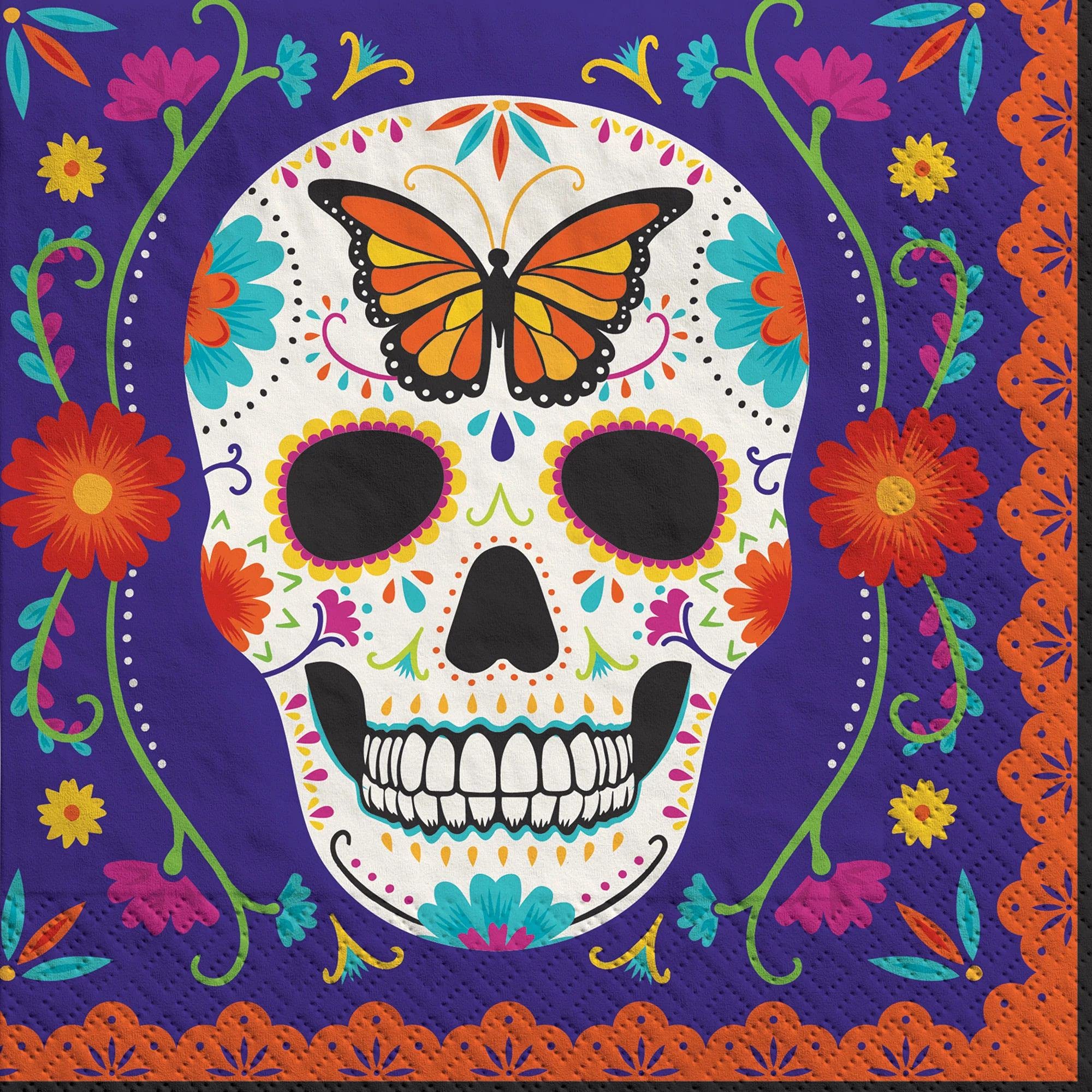 Colorful Dia De Los Muertos Themed Lunch Napkins - 50 Count for Party Decorations, Mexican Day of the Dead Celebrations & Festive Gatherings