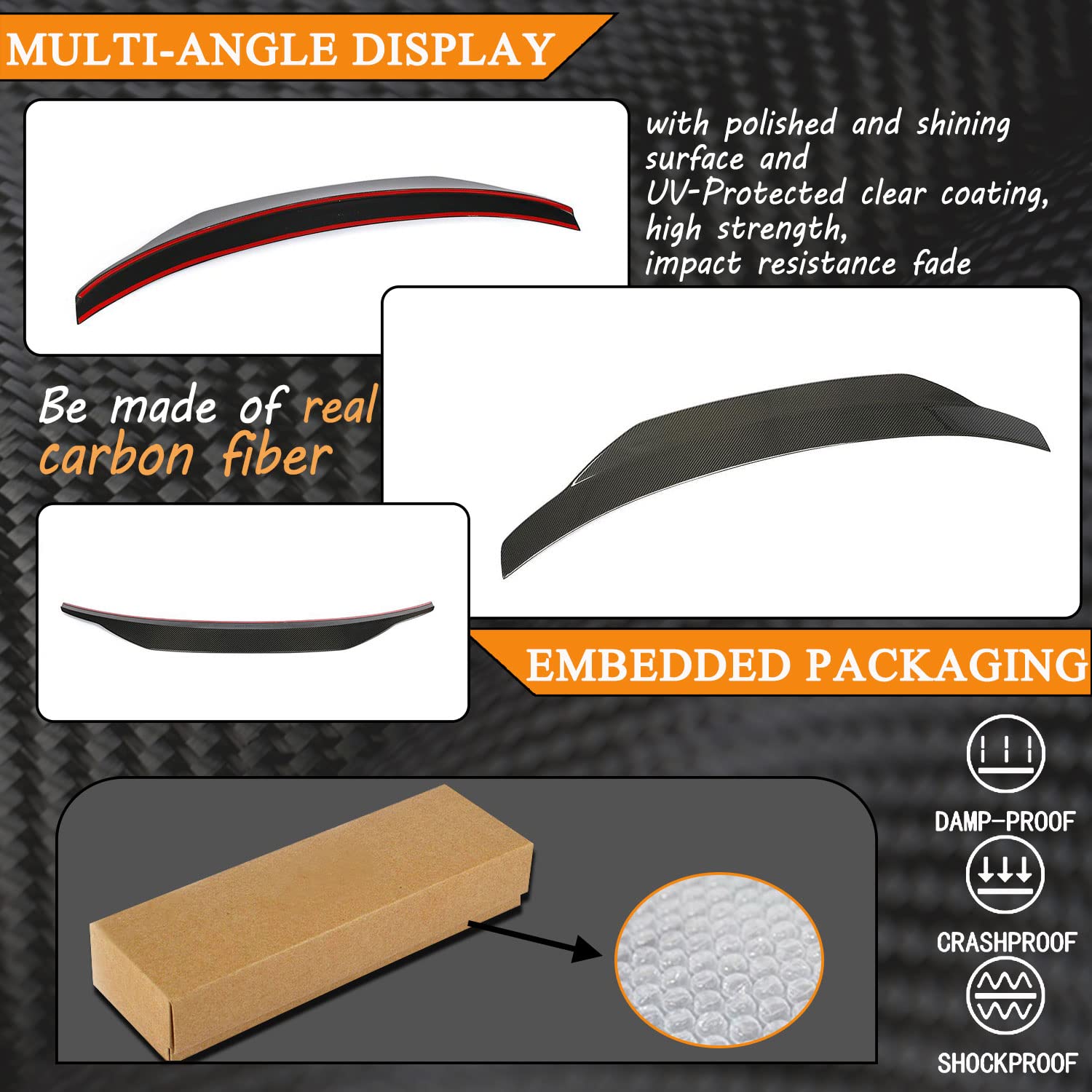 MCARCAR Real Carbon Fiber Rear Trunk Spoiler for BMW 2 Series F22 220i 228i 230i M235i M240i F87 M2 Coupe 2014-2020 | High Kick Tail Wing Lip (C Style) | Enhances Aerodynamics & Sporty Look for Street Racing & Car Shows
