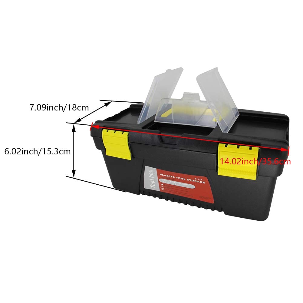 Auniwaig 14-Inch Heavy Duty ABS Tool Box with Removable Tray - Portable Tool Organizer for Tools, Parts, Toys & Art Supplies (14
