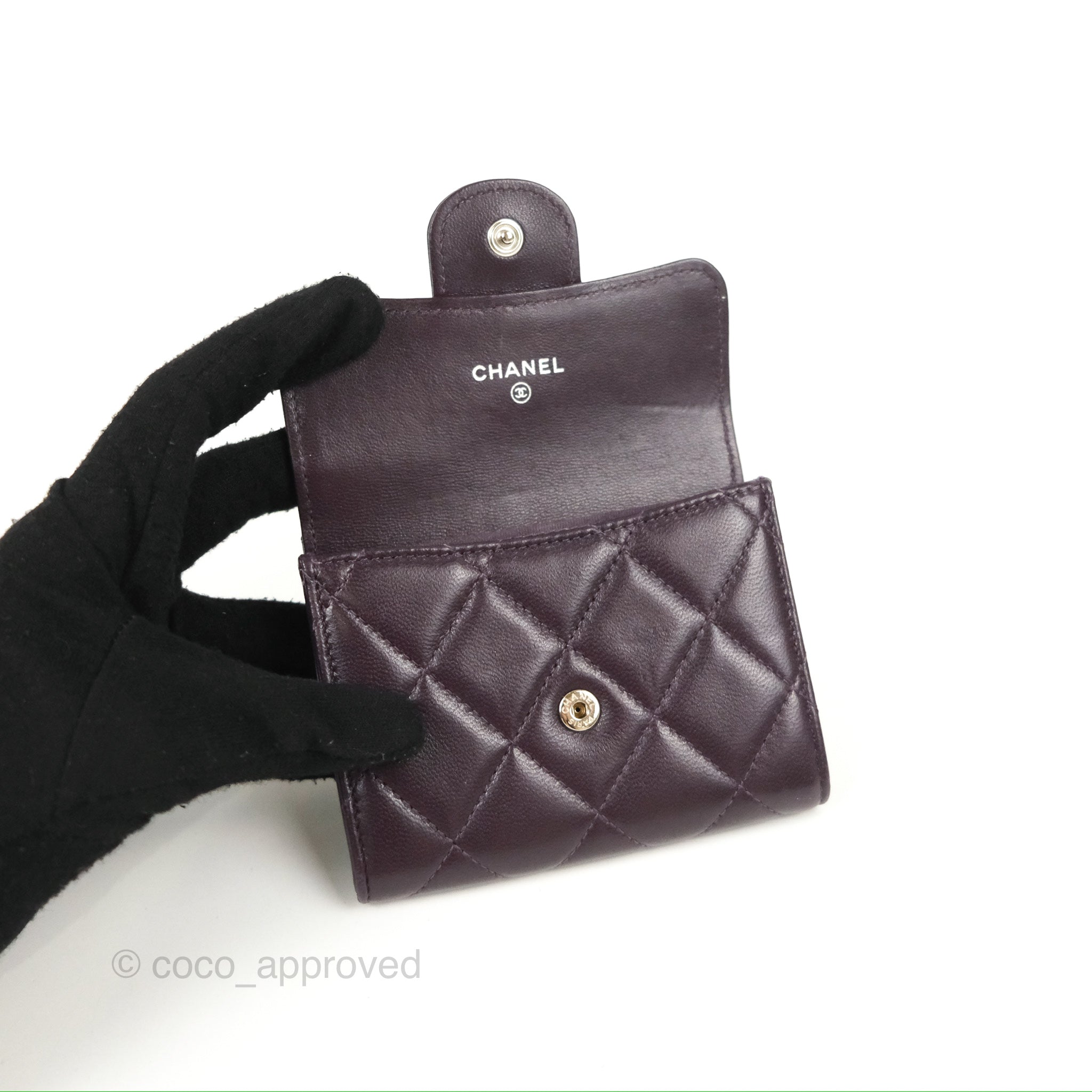 Chanel Classic Flap Coin Purse - Dark Purple Lambskin Leather with Silver Hardware | Luxury Small Wallet for Women, Perfect for Parties & Evening Events