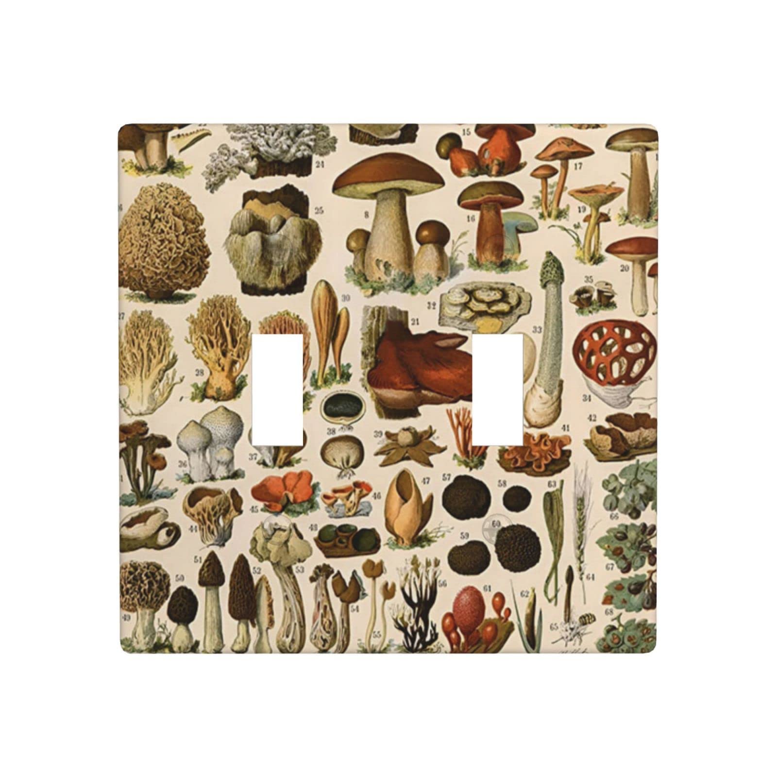 Vintage Cartoon Magic Mushrooms 2-Gang Toggle Light Switch Plate Cover - Decorative Wall Outlet Cover for Living Room, Bedroom, Office & School - Unique Home Decor Gift Idea - Perfect for Retro, Boho & Eclectic Interior Design Styles