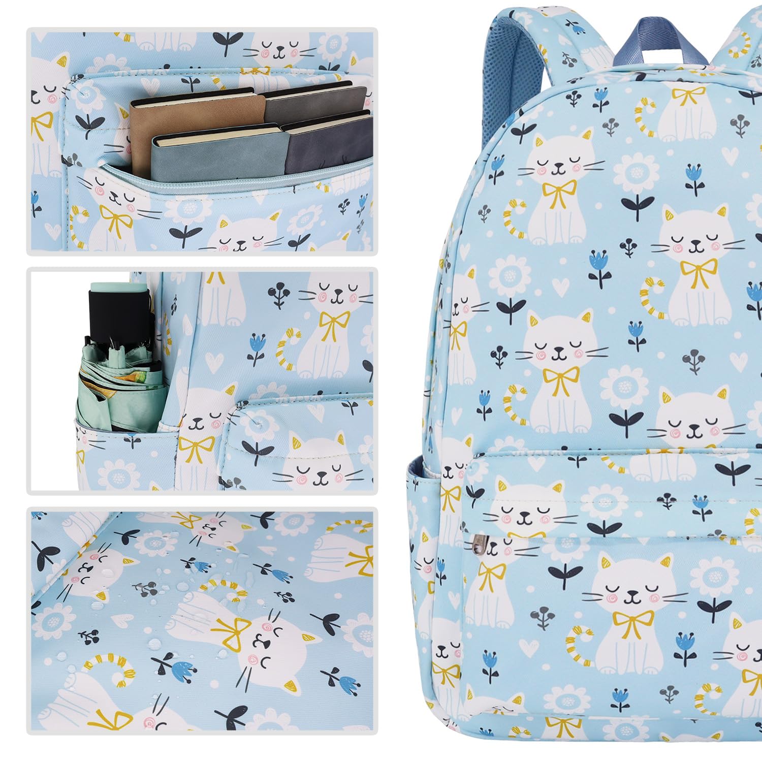 Cute Cat Flower Backpack for Girls, Teens & Kids - Waterproof School Bookbag for Elementary, Middle & High School Students - Laptop Backpack for College & Travel - Perfect for Daily Use, Commuting & Outdoor Adventures