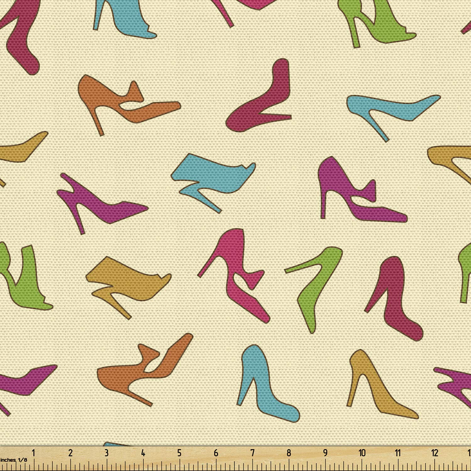 Ambesonne Fashion Fabric by The Yard - Colorful High Heels & Women Footwear Silhouettes Print, Decorative Upholstery Fabric for Sofa, Curtains & Home Decor (3 Yards, Cream & Multicolor) - Perfect for DIY Projects, Pillow Covers & Crafting
