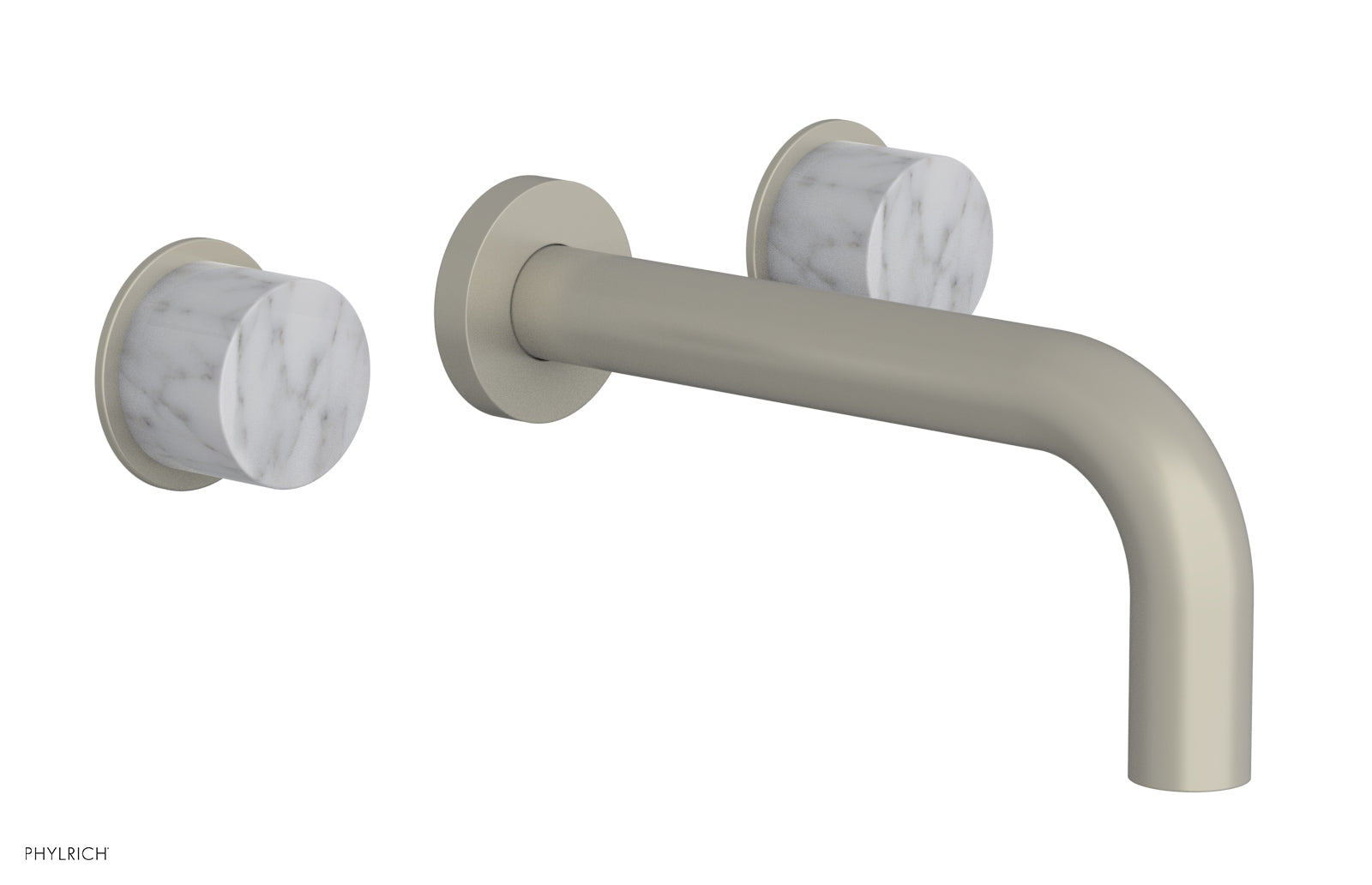 BASIC II Wall Tub Faucet Set with White Marble Handles - 230 58 - Modern Bathroom Sink Faucet for Bathroom Vanity, Powder Room & Guest Bath Installation