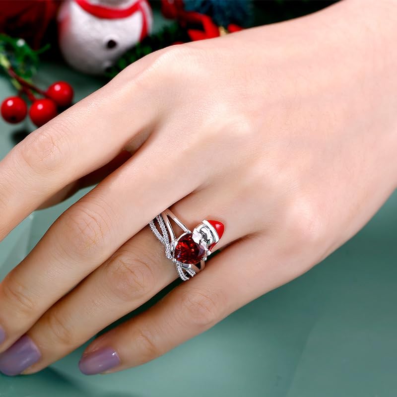 Jeulia Sterling Silver Santa Claus Heart Cut Ring Set for Women - Elegant Gift for Wife, Girlfriend, Engagement, Wedding, Anniversary, Christmas & Birthday - Comes with Jewelry Box | Perfect for Romantic Occasions, Holiday Gifting & Special Celebrations