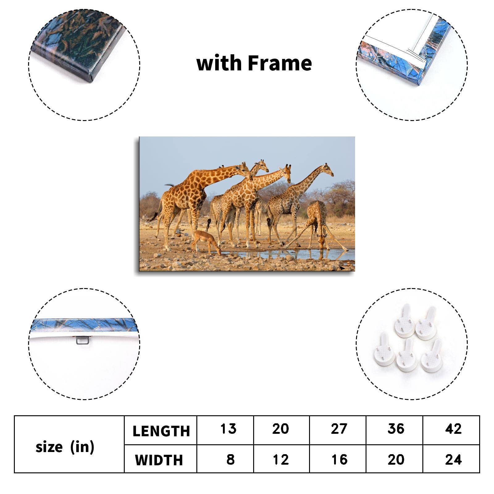 20x12 Framed Giraffe Canvas Wall Art - Animal Print Poster for Home & Office Decor | Perfect for Living Room, Bedroom, Nursery