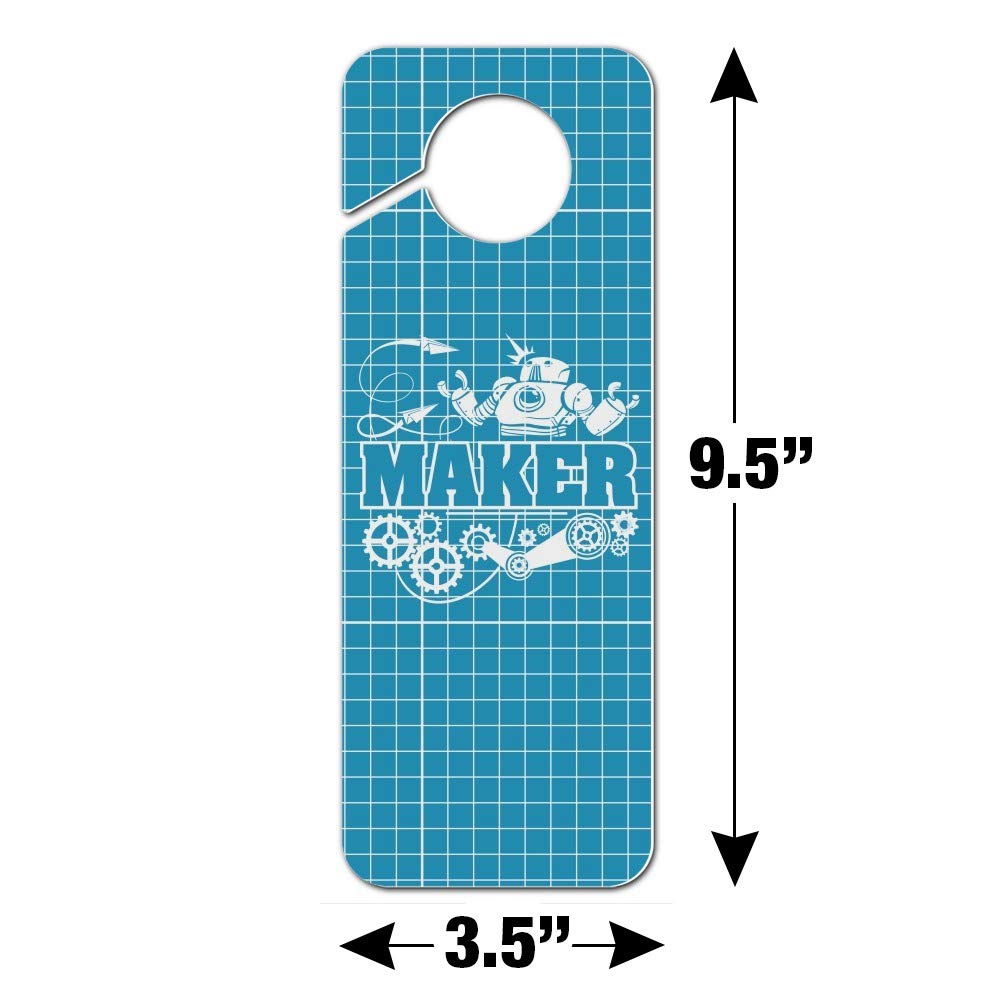 GRAPHICS & MORE Maker Blueprint Design with Robot and Gears Plastic Door Knob Hanger Sign - Creative Workshop Decor for DIY Enthusiasts & STEM Classroom