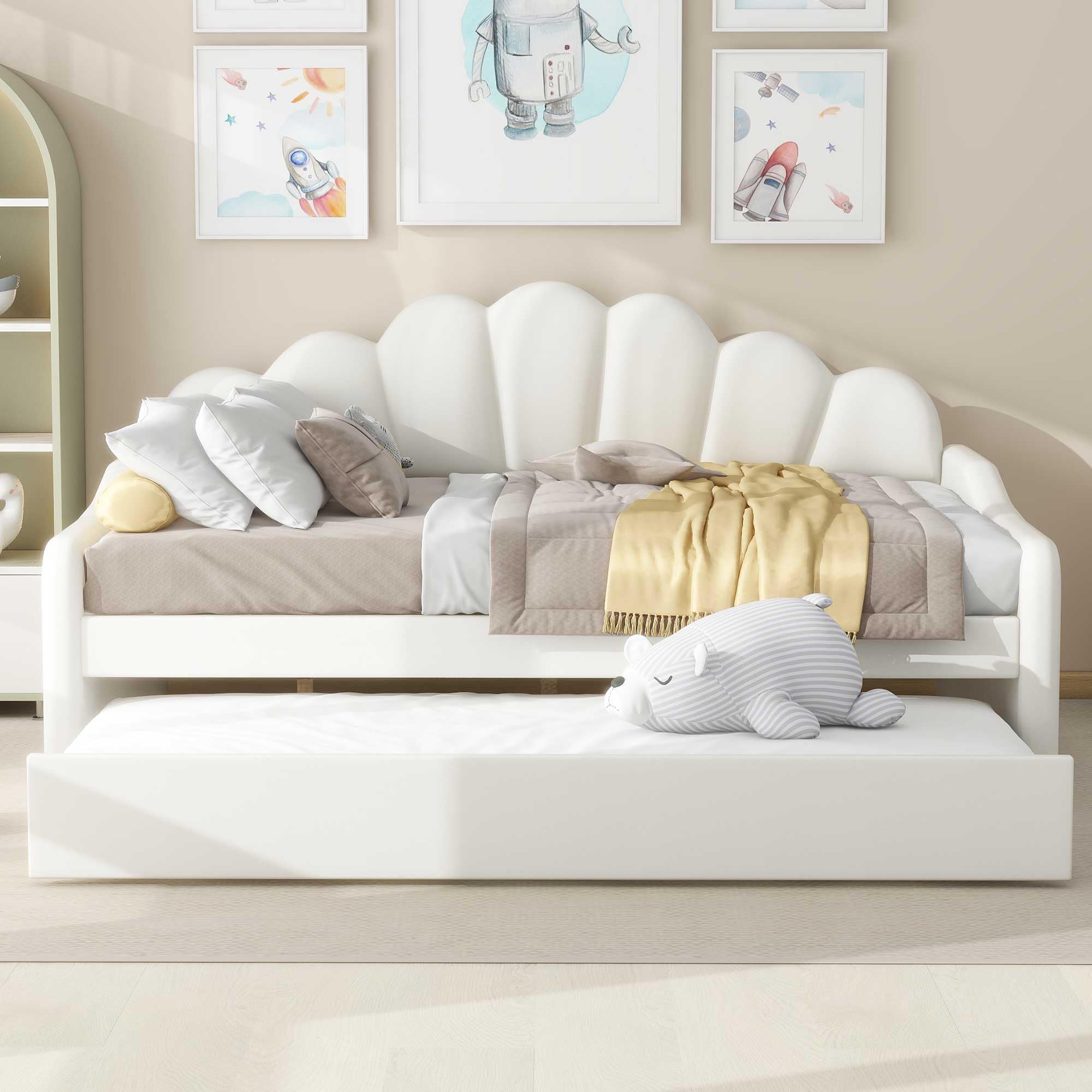 Bellemave Full Size Daybed with Trundle - Convertible Sofa Bed for Adults & Kids, Velvet Upholstered Sleeper for Living Room, Guest Room or Dorm - Beige Modern Furniture for Small Spaces