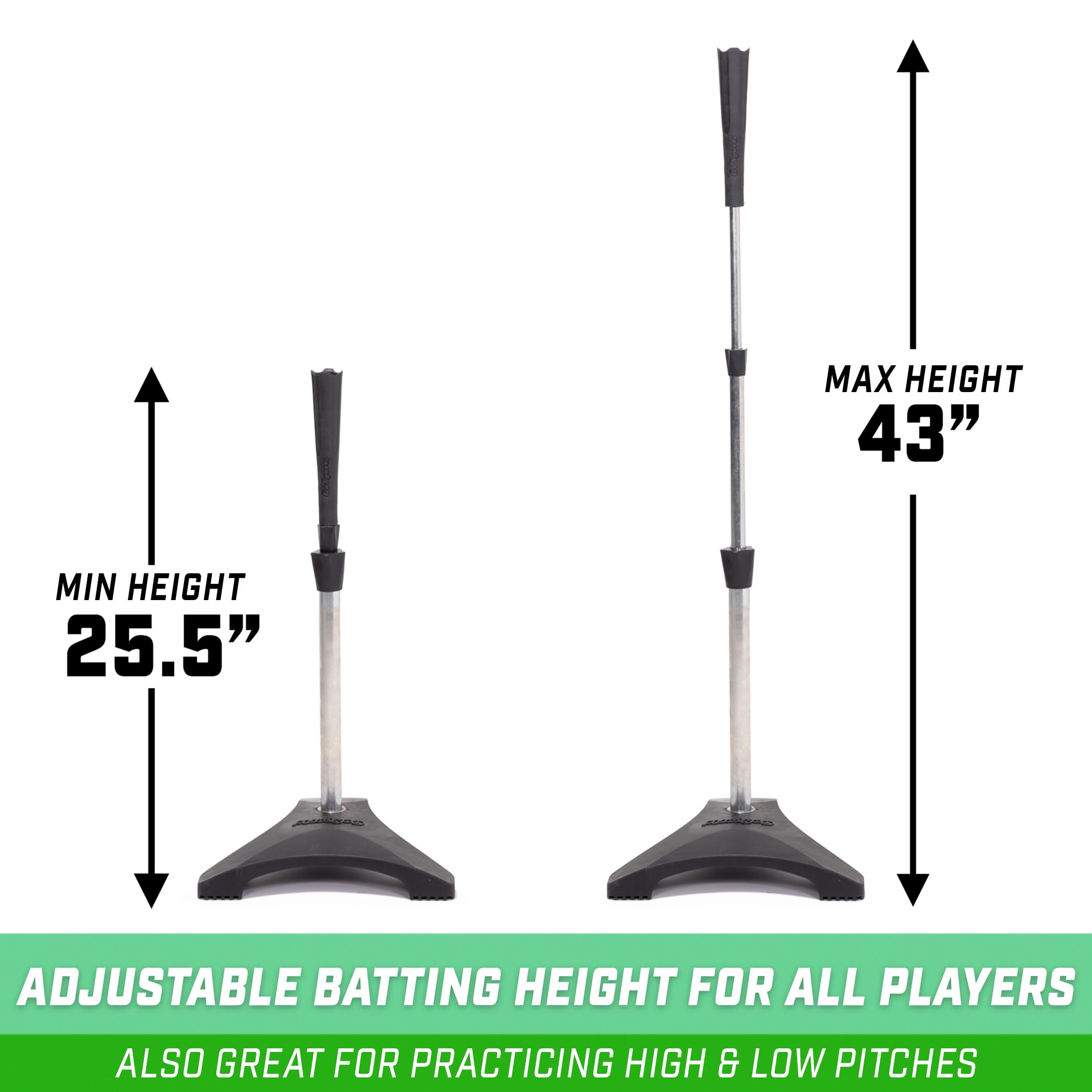 GoSports Pro Baseball & Softball Batting Tee - Adjustable Height Heavy-Duty Tripod Base for Training & Practice | Perfect for Backyard, Field, and Cage Drills
