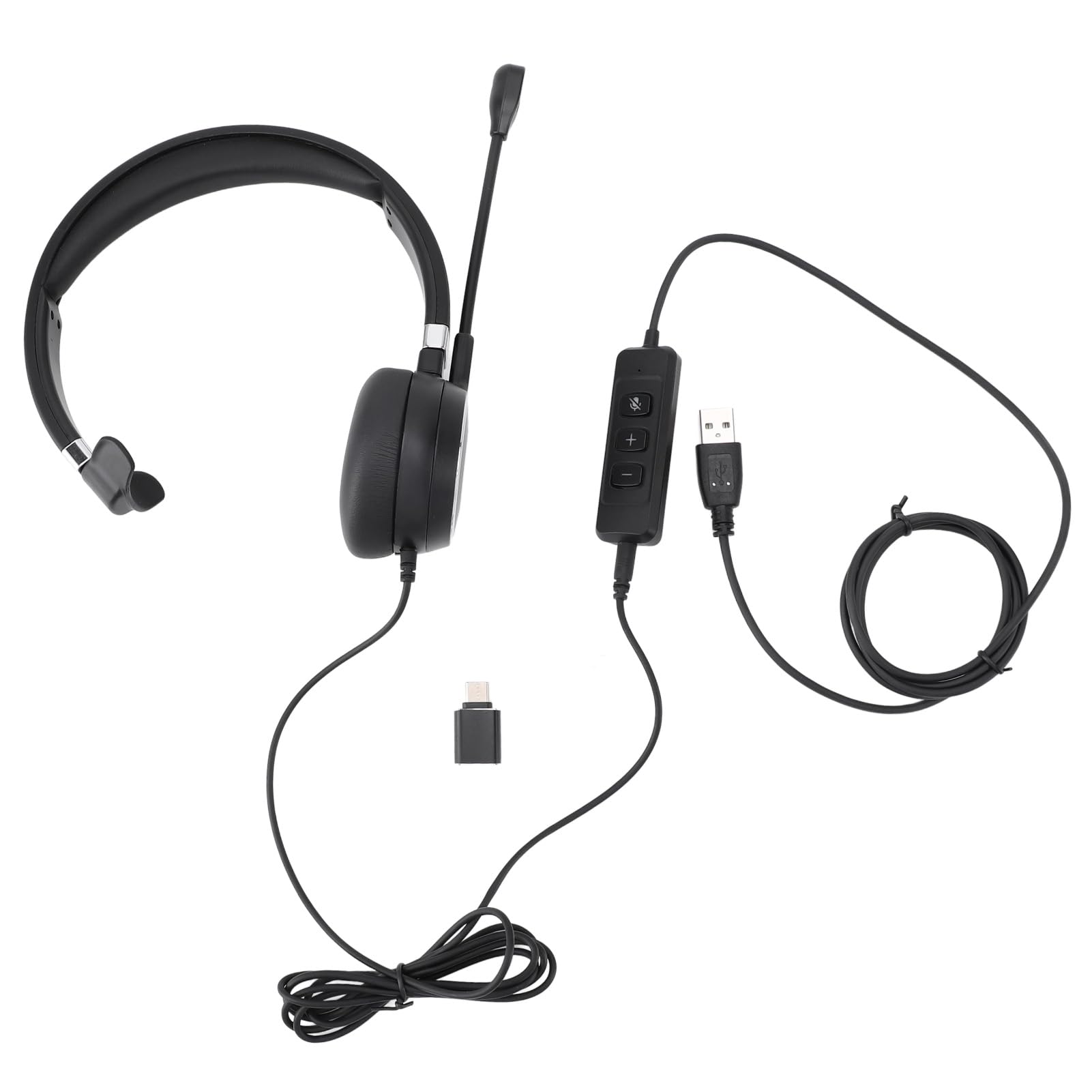 Noise Cancelling Monaural USB Wired Computer Headset with Microphone - USB/3.5mm/USB-C Compatible for Office Calls, Gaming & Remote Work