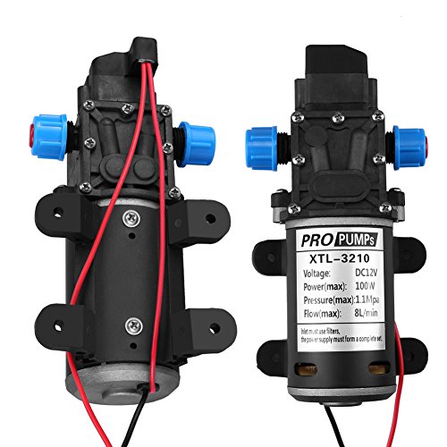 12V DC Diaphragm Self Priming Water Pump - Keenso 100W 8L/Min 160PSI High Pressure Pump with Intelligent Valve & Pressure Switch - Ideal for Car Washing, Solar Energy Systems, RV Water Supply & Home Irrigation