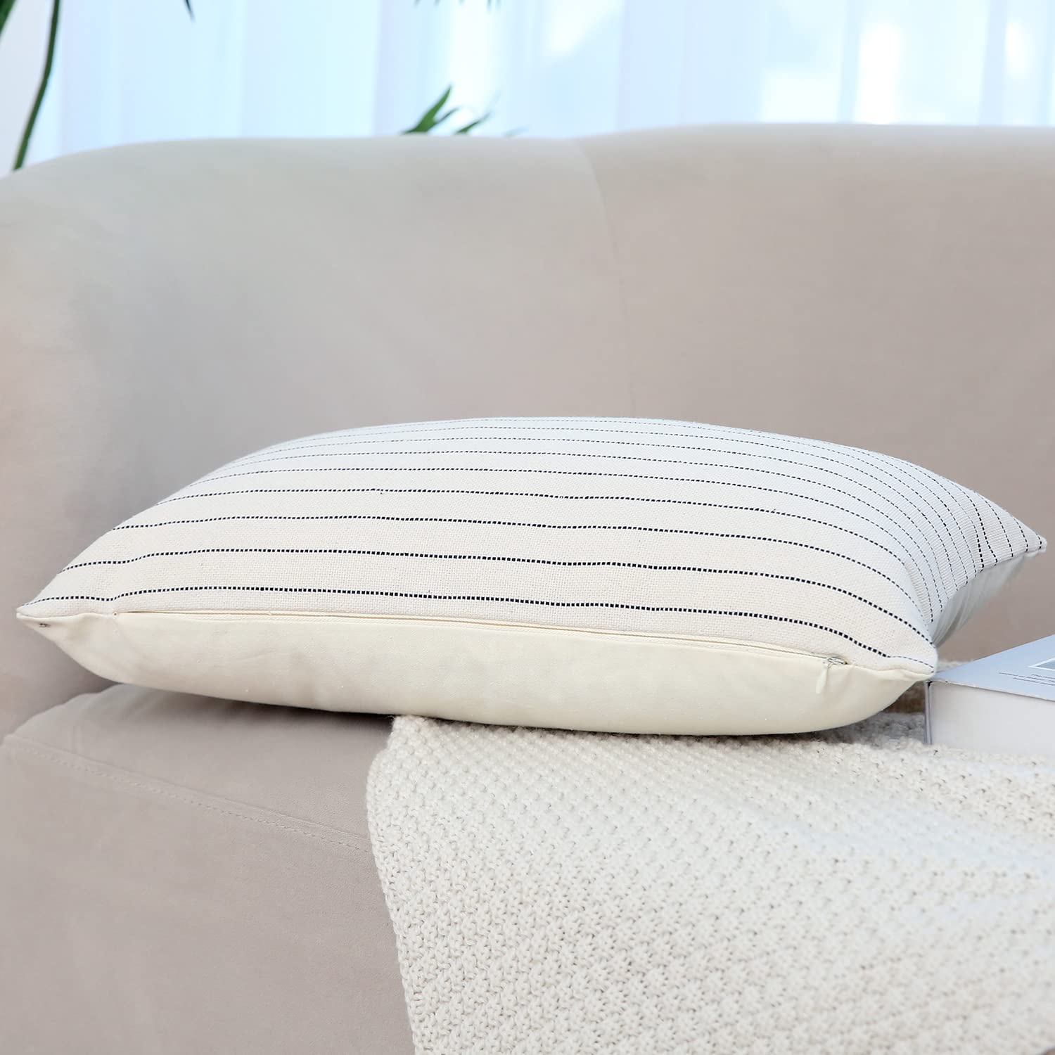 12x20 Inch Cozy Lumbar Pillow Covers Set of 2 - Natural Stripe Throw Pillow Covers for Sofa, Couch, Chair & Bed | Minimalist Home Decor (Navy Blue) - Perfect for Living Room, Bedroom & Office Comfort