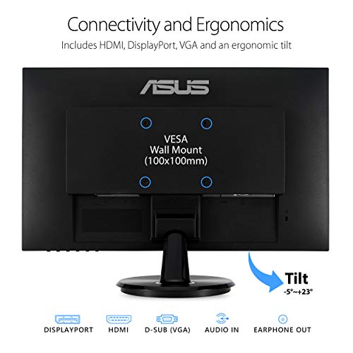 ASUS 21.5 Inch Ultra Slim Gaming Monitor - Full HD 1920x1080, 1ms Response Time, Built-in Speakers, HDMI & VGA Ports (VP228HE) - Perfect for Gaming, Office Work & Home Entertainment