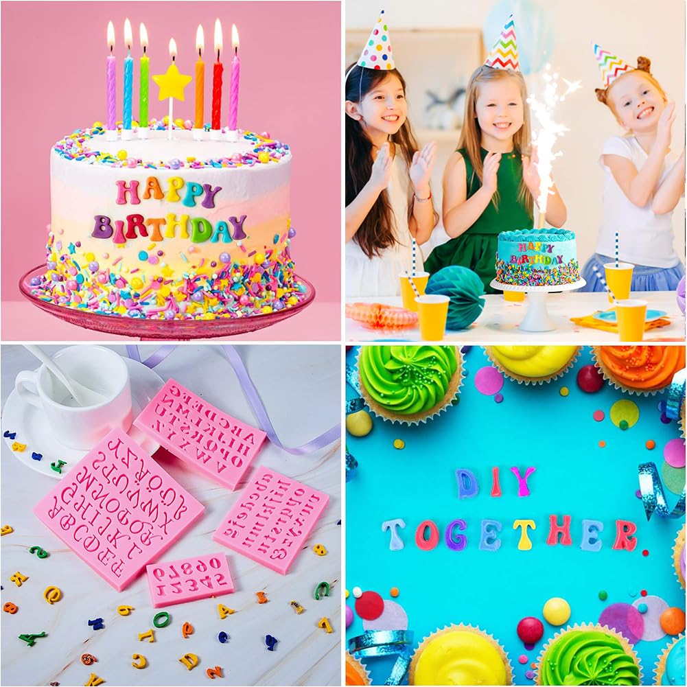 Premium Silicone Alphabet & Number Molds Set of 4 - Reusable Fondant Molds for Cake Decorating, Chocolate Making, Biscuit Stamping - Perfect for DIY Baking, Candy Crafts & Party Treats (SMR-0051)