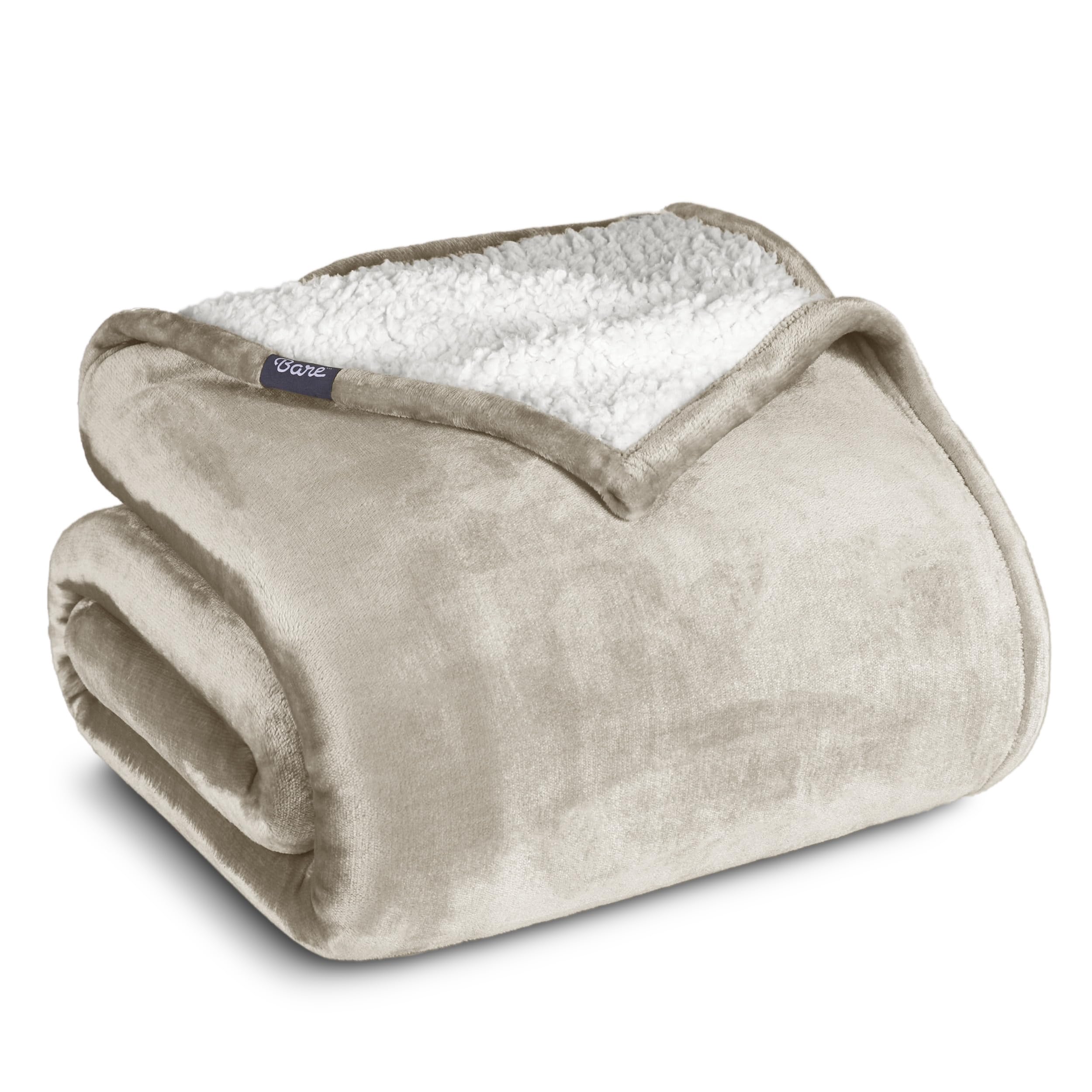 Bare Home Sherpa Fleece Blanket - King Size - Ultra Soft & Warm Reversible Plush Throw for Bed, Sofa, Couch - Perfect for Camping, Travel, Home Decor & Gift Giving - Cozy & Lightweight (King, Oyster)