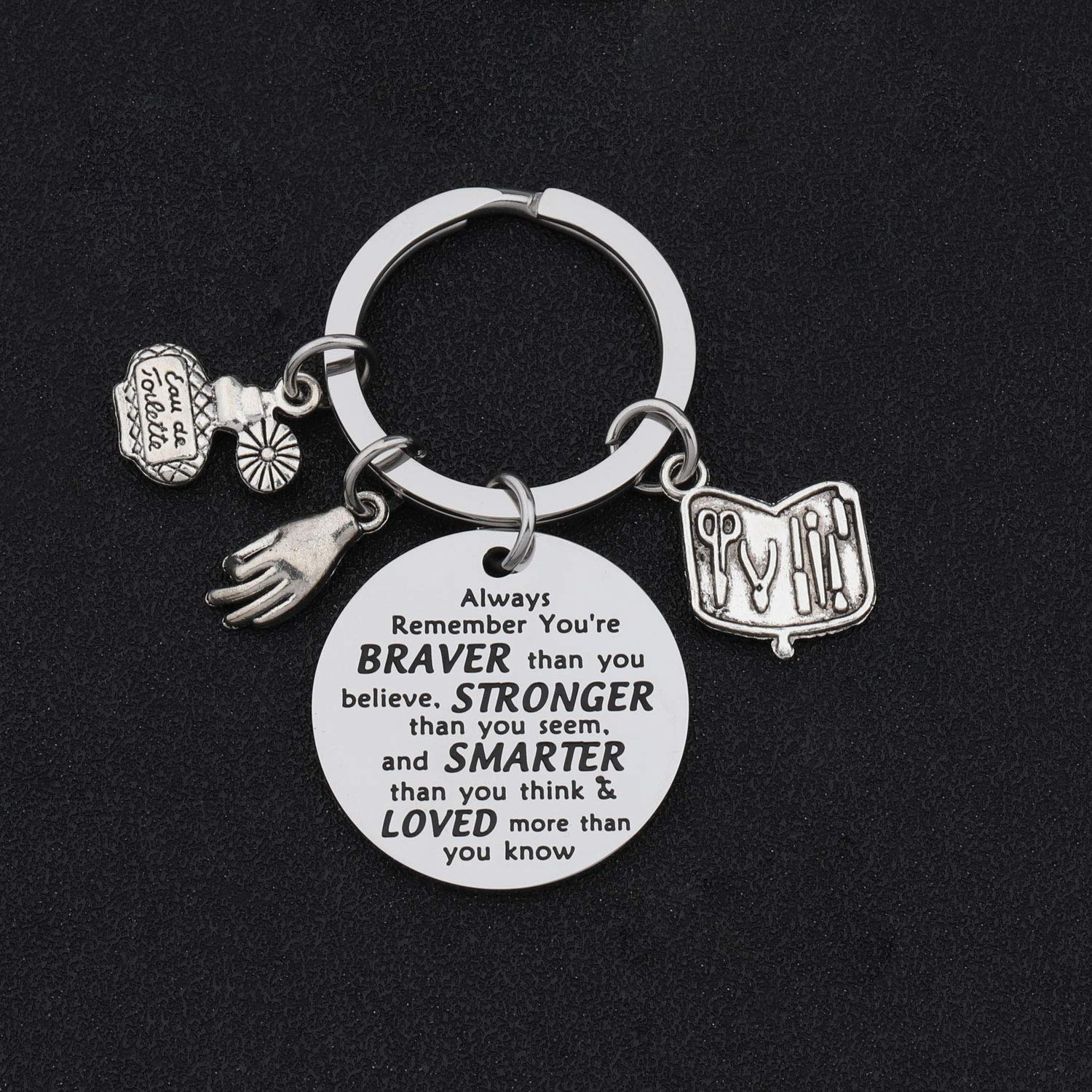 BAUNA Nail Tech Keychain - Inspirational Manicurist Graduation Gift, Nail Technician Jewelry with 'Braver Than You Believe' Message - Perfect for Nail Artists, Cosmetology Students & Salon Professionals